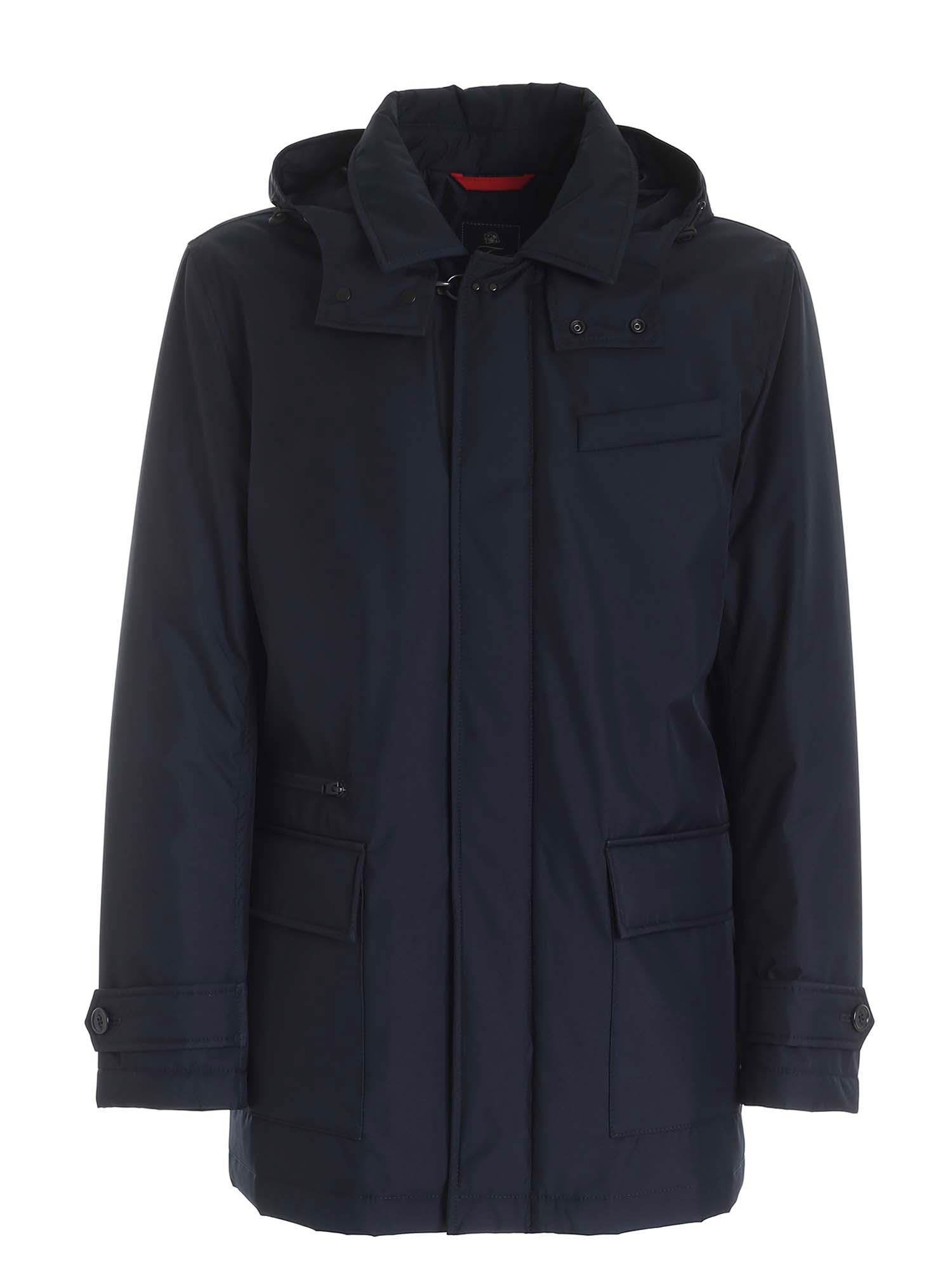 Fay Removable Hood Jacket In Blue