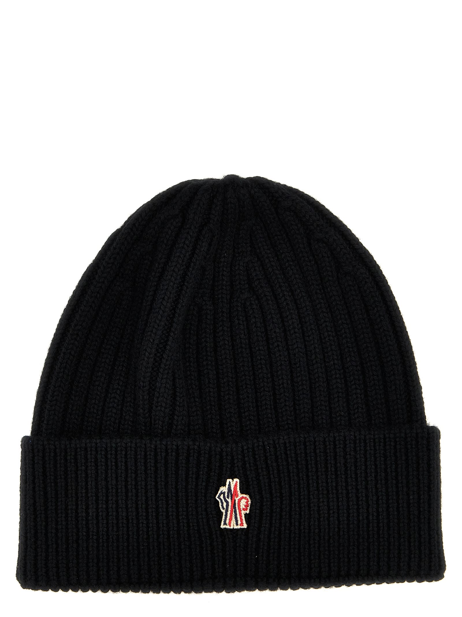 Shop Moncler Logo Embroidery Beanie In Black