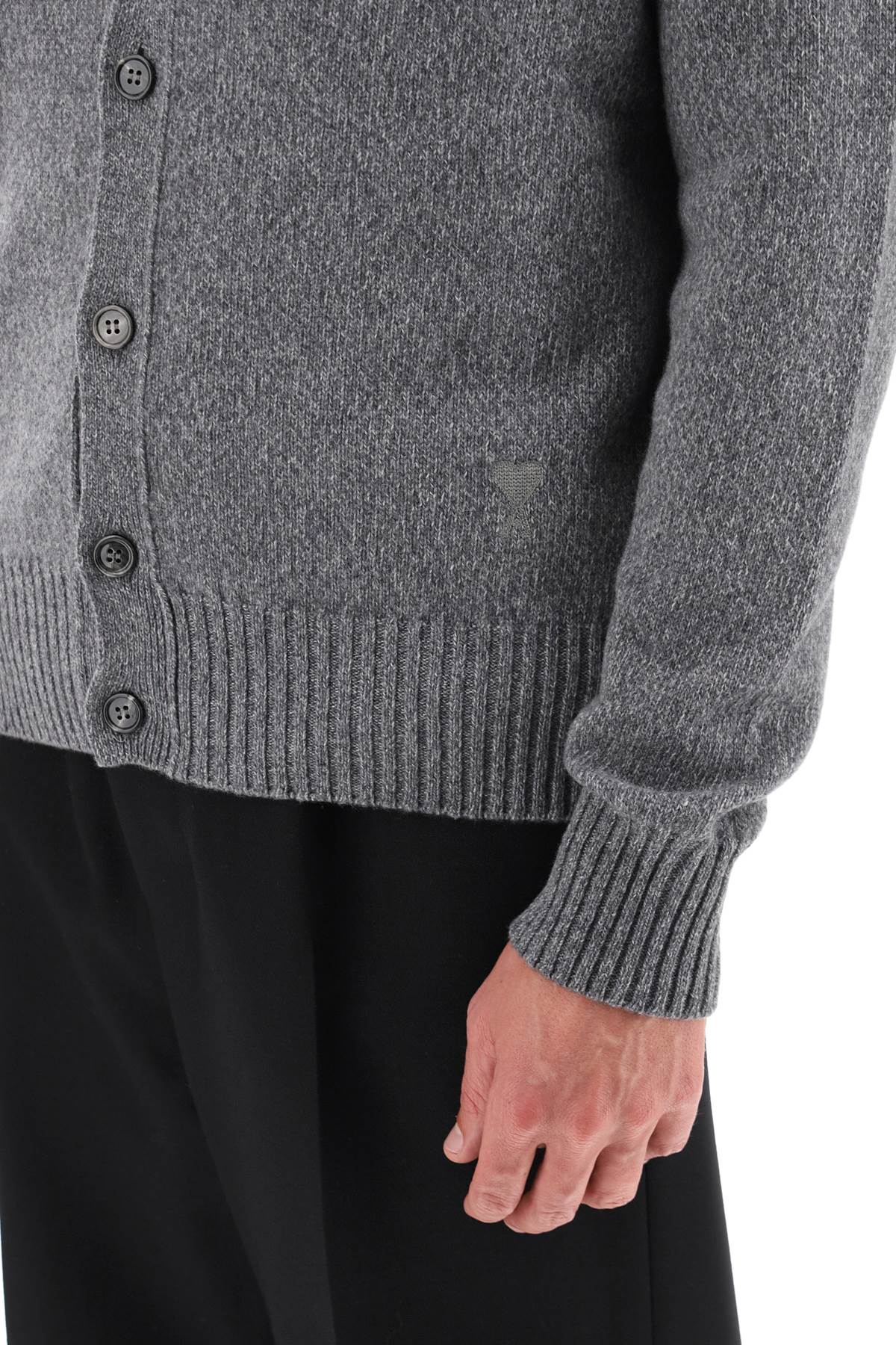 Shop Ami Alexandre Mattiussi Melange Cashmere Cardigan In Heather Grey (grey)