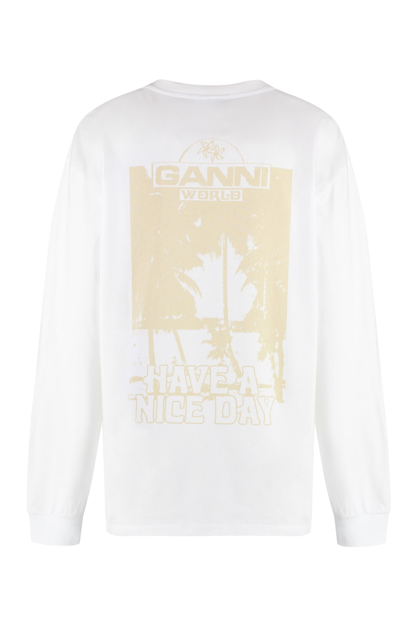 Shop Ganni Long Sleeve Cotton T-shirt In White