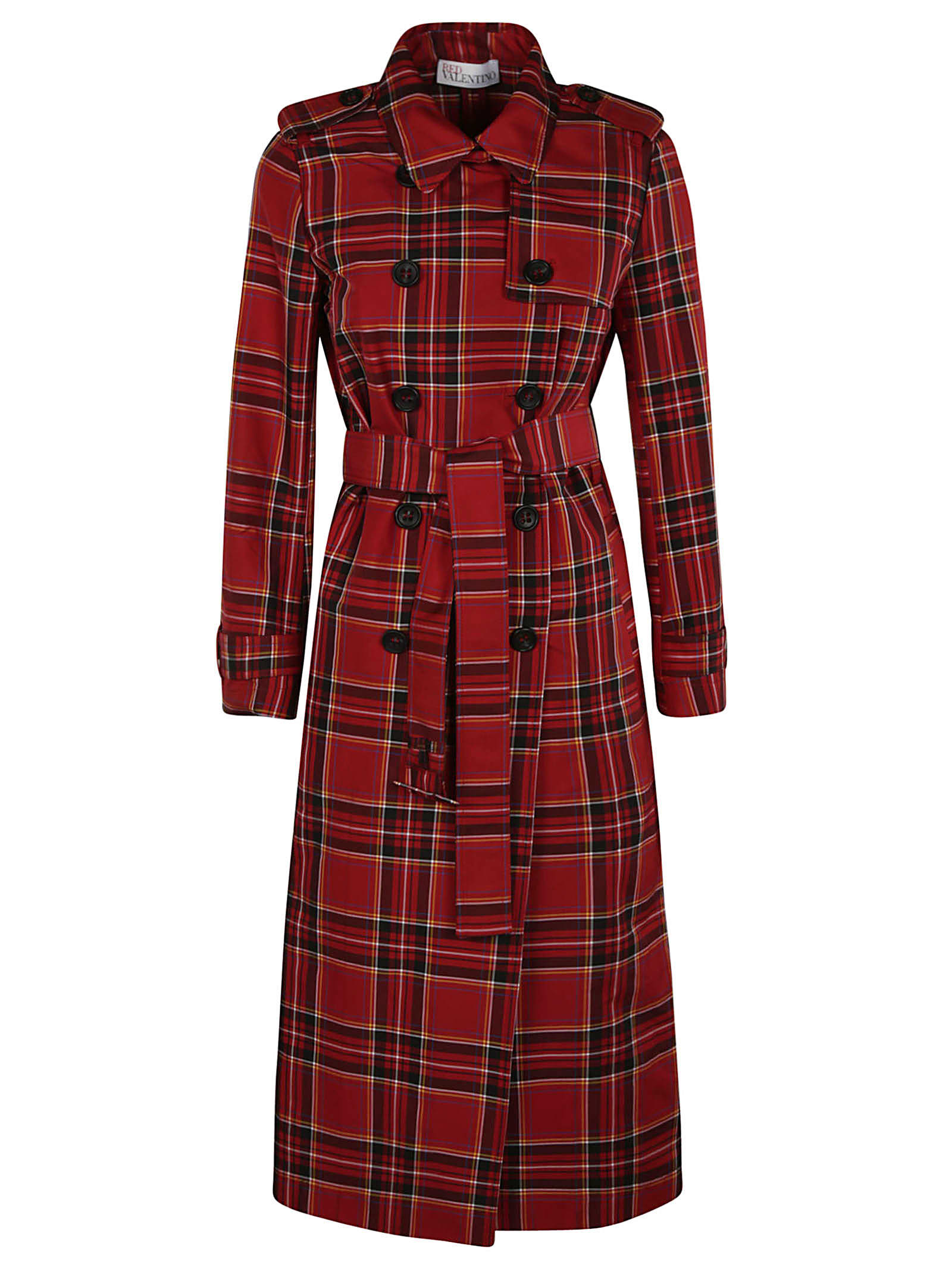 RED Valentino Check Patterned Tie-waist Trench