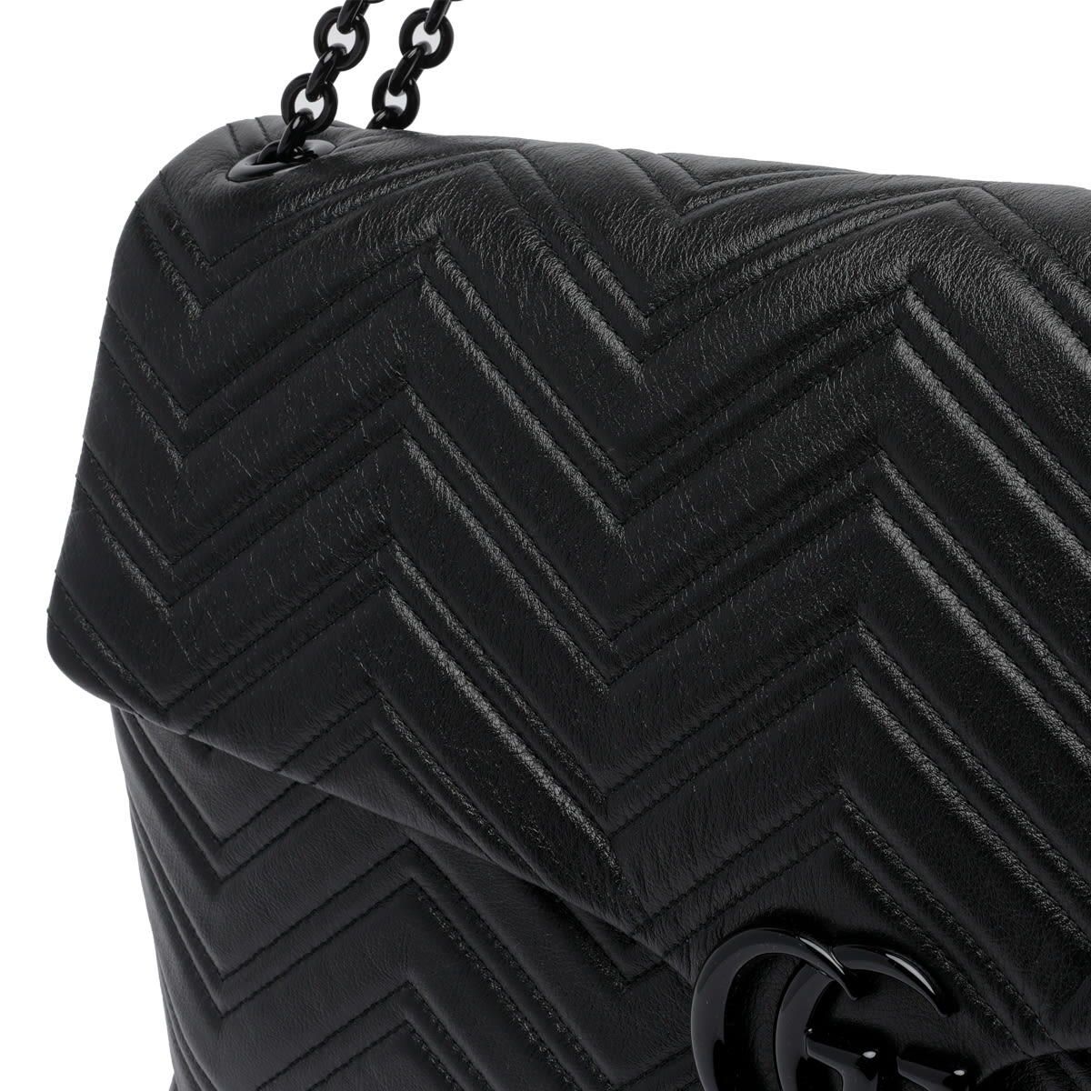 Gucci Women Black Crossbody Bag With Sliding Chain-link Shoulder Strap And Gg Plaque Closure On The  In Black