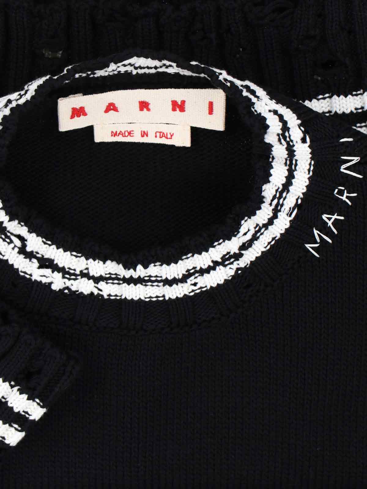 Marni Roundneck Crewneck Crop Distressed Ribbed Contrast In Black