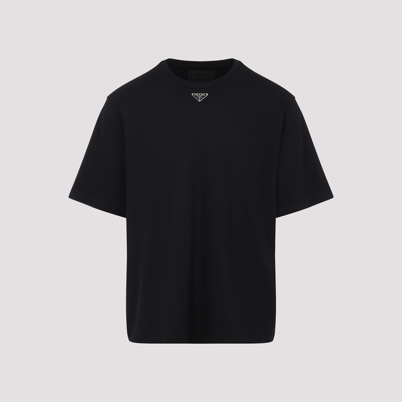 Prada Black Cotton T-shirt With Minimalist Design And Logo Detail In Black