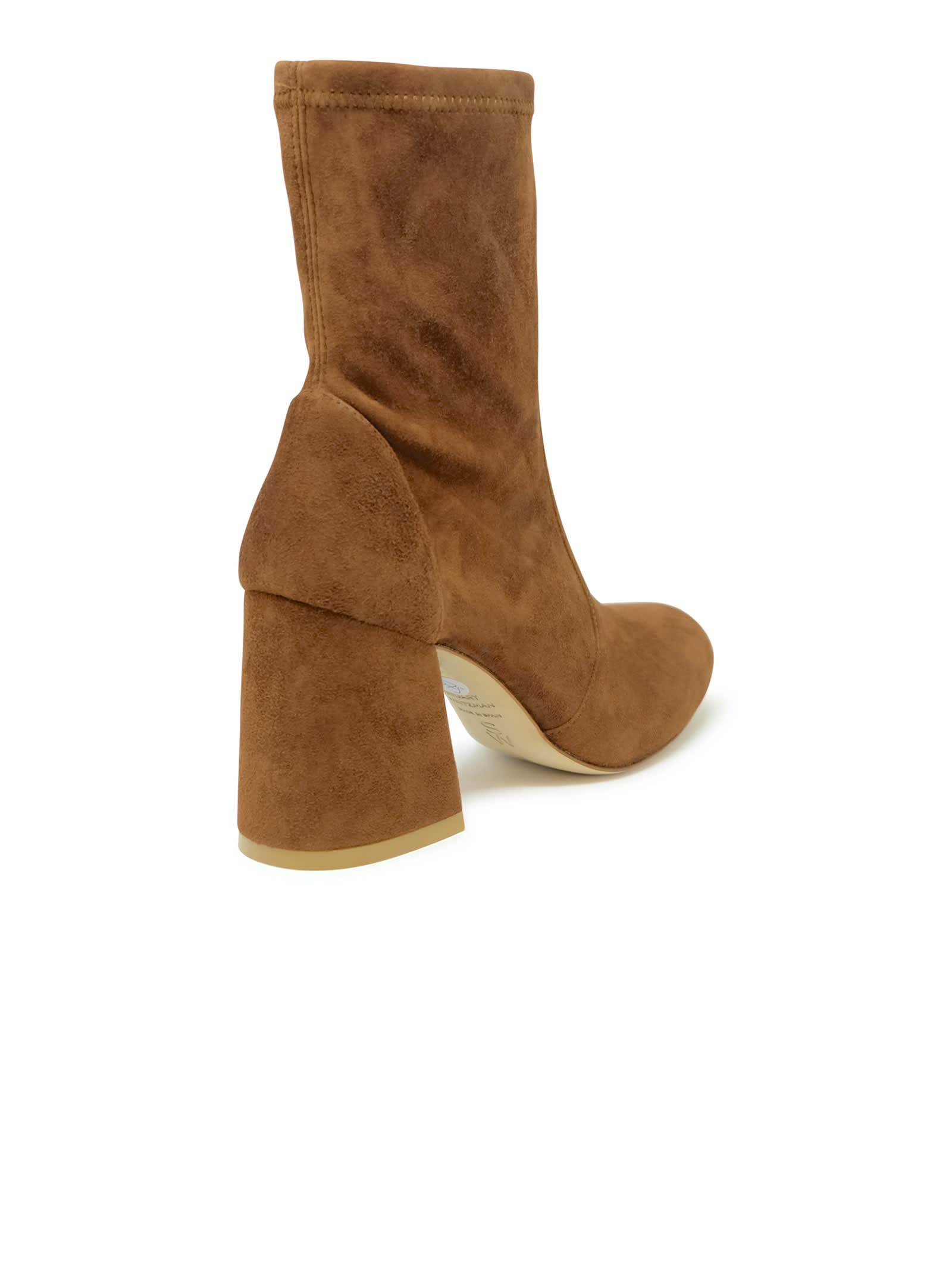 Shop Stuart Weitzman E Suede Flareblock 85 Stretch Bootie In Brown