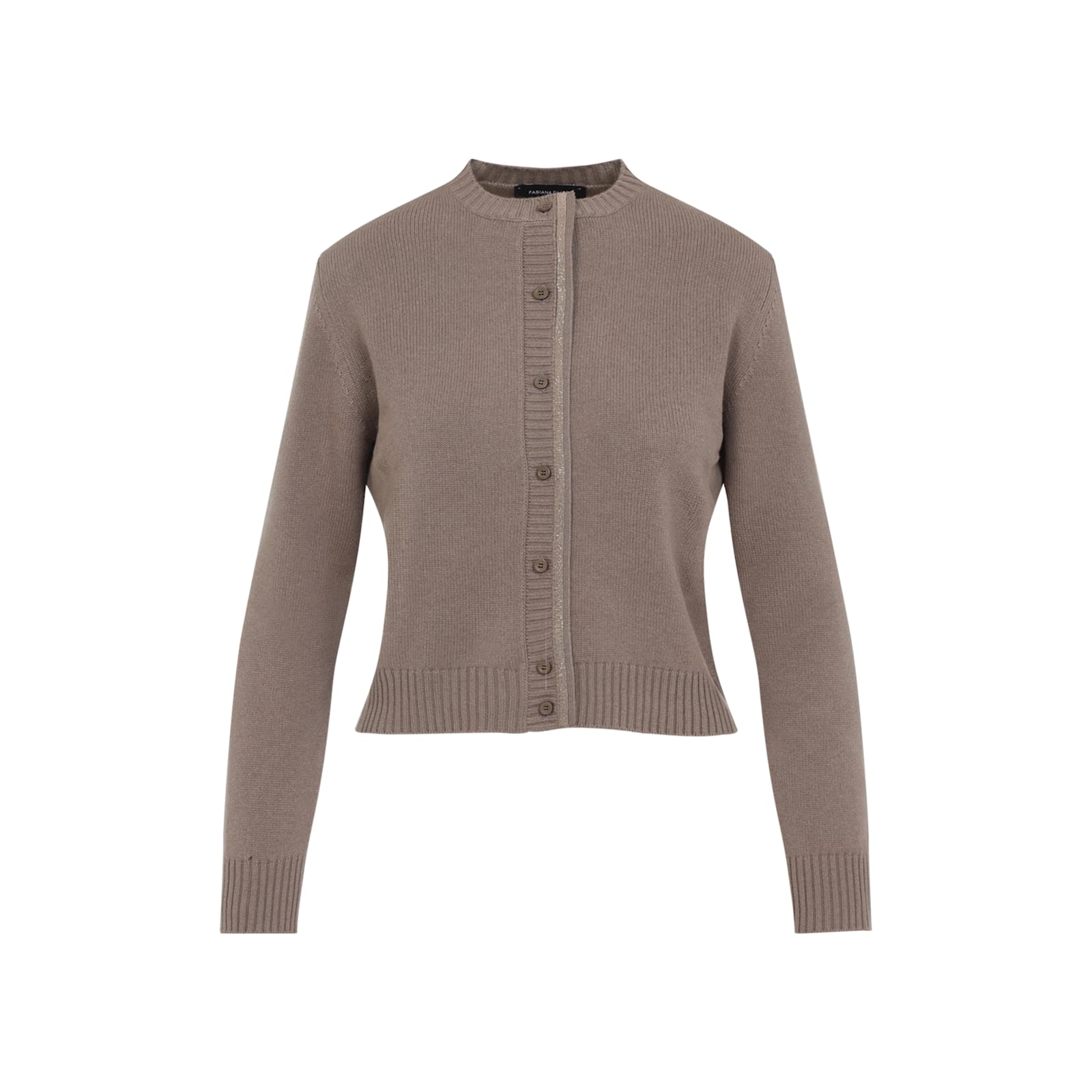 Fabiana Filippi Wool Blend Crew Neck Jacket With Embellished Placket In Brown