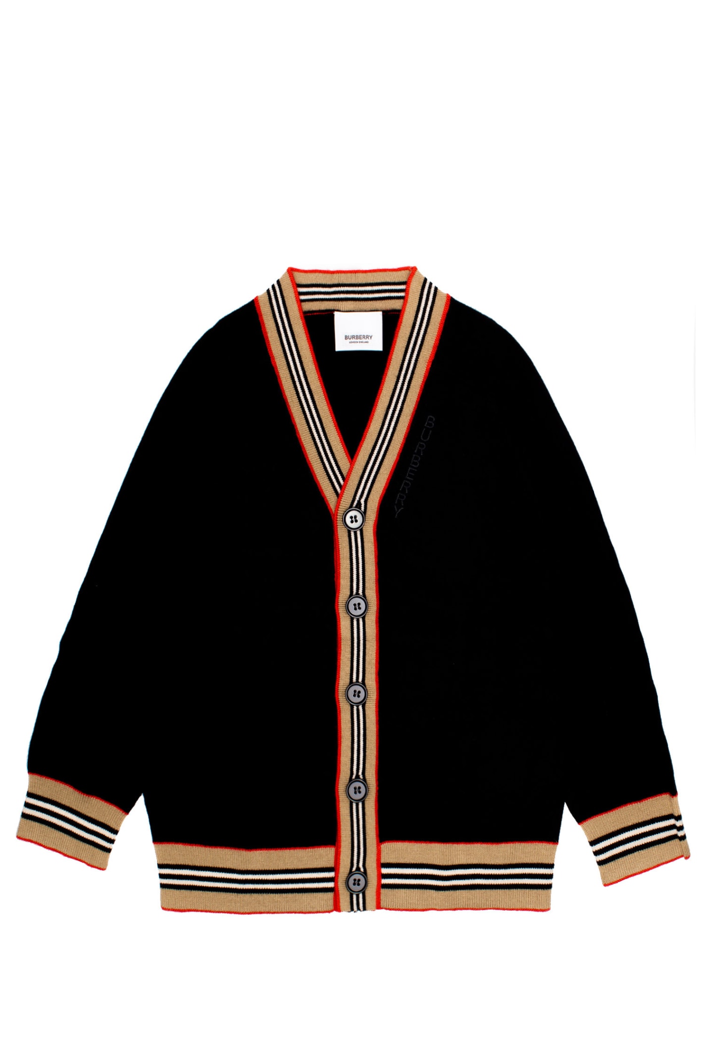 Burberry Wool Cardigan With Iconic Stripe Pattern Finish