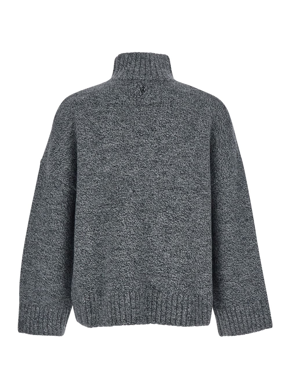 Jw Anderson Grey Sweater With High Neck And One Front Patch Leather Pocket In Wool Blend Man In Gray