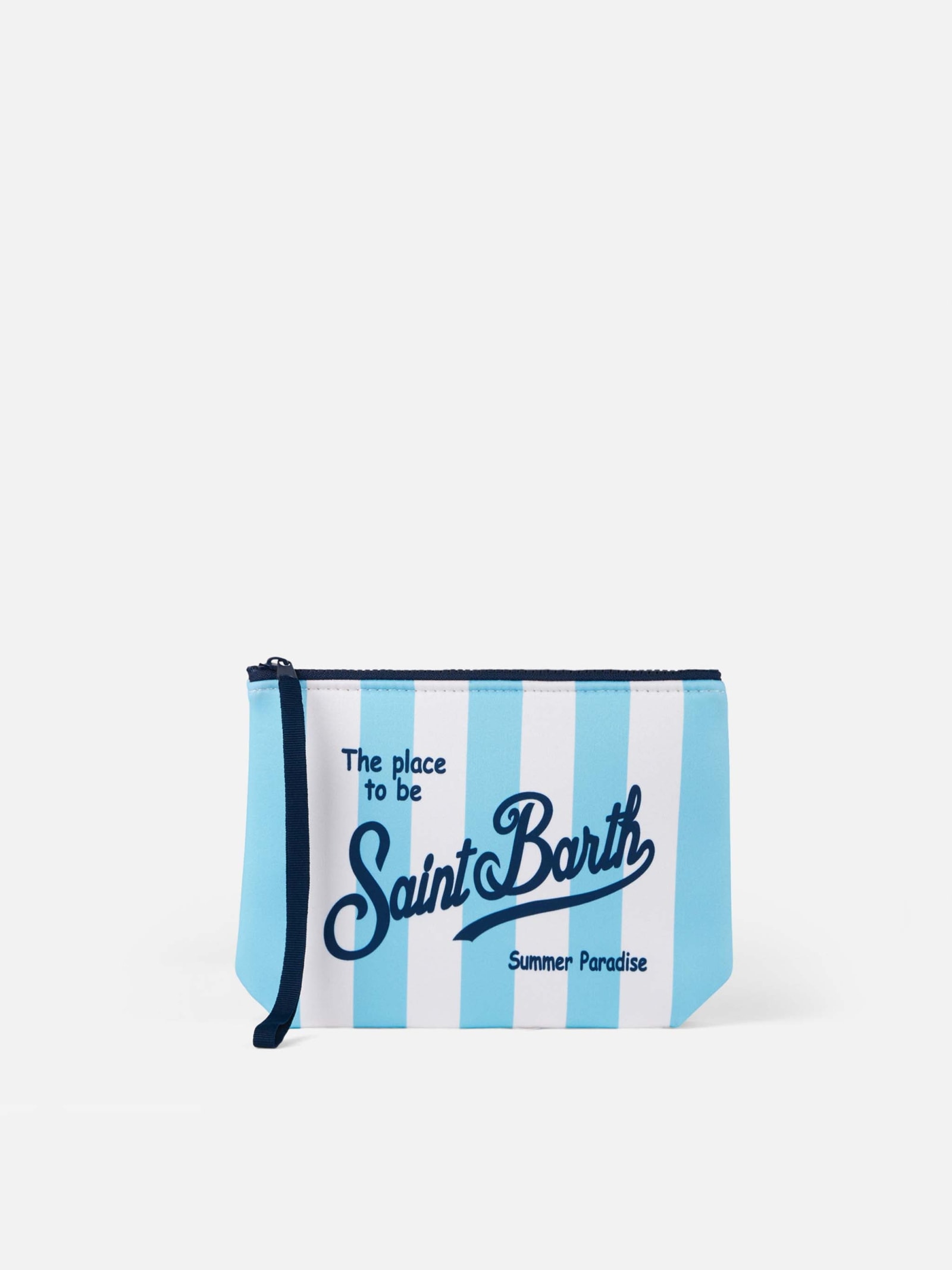Mc2 Saint Barth Aline Scuba Pochette With Light Blue Striped Print In Sky
