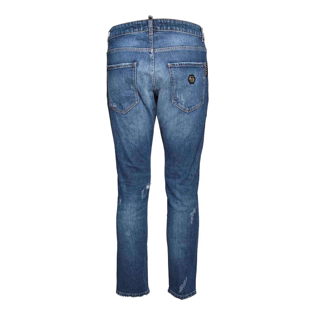 Shop Philipp Plein Distressed Skinny Fit Jeans In Blu