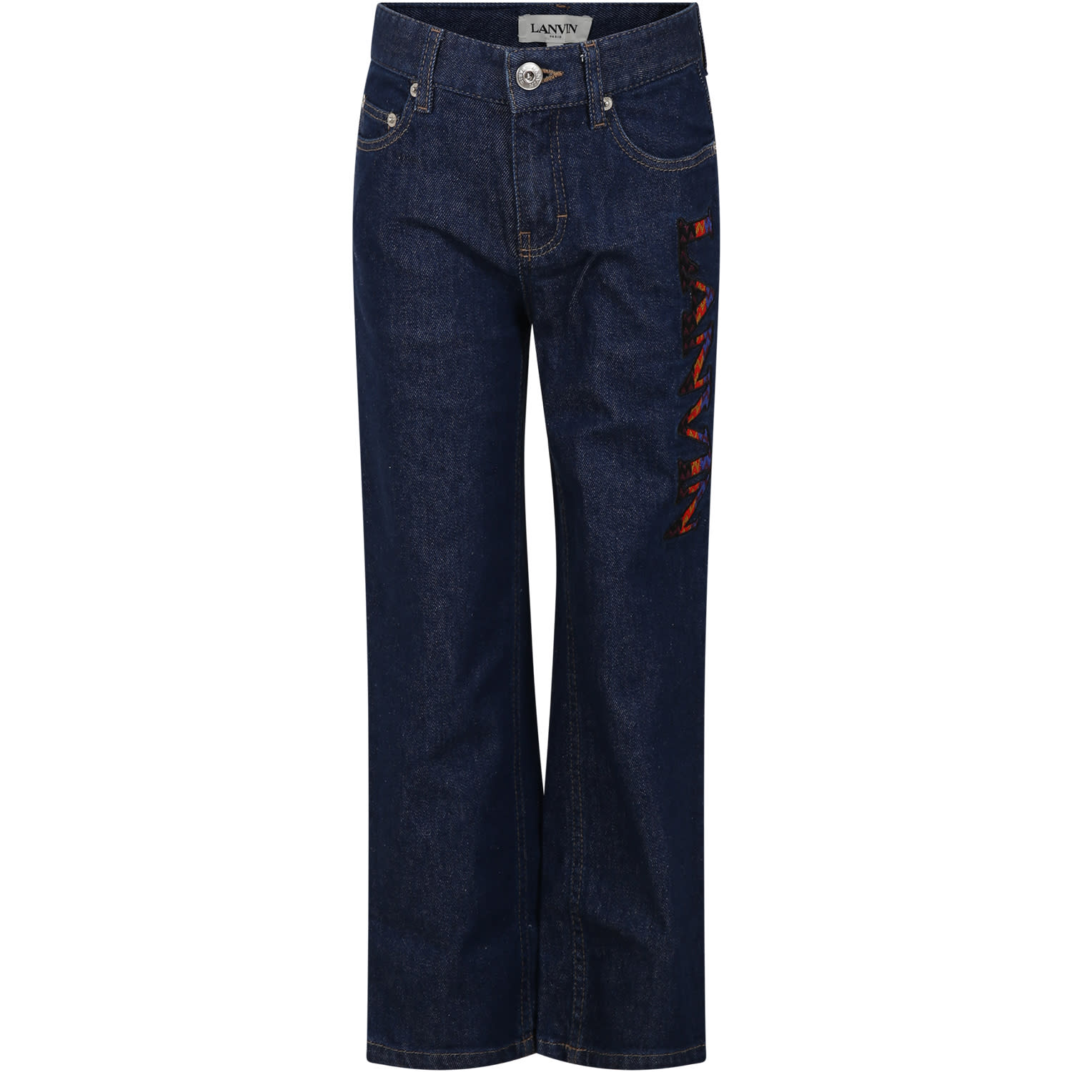 LANVIN LIGHT-BLUE JEANS FOR BOY WITH EMBROIDERED LOGO