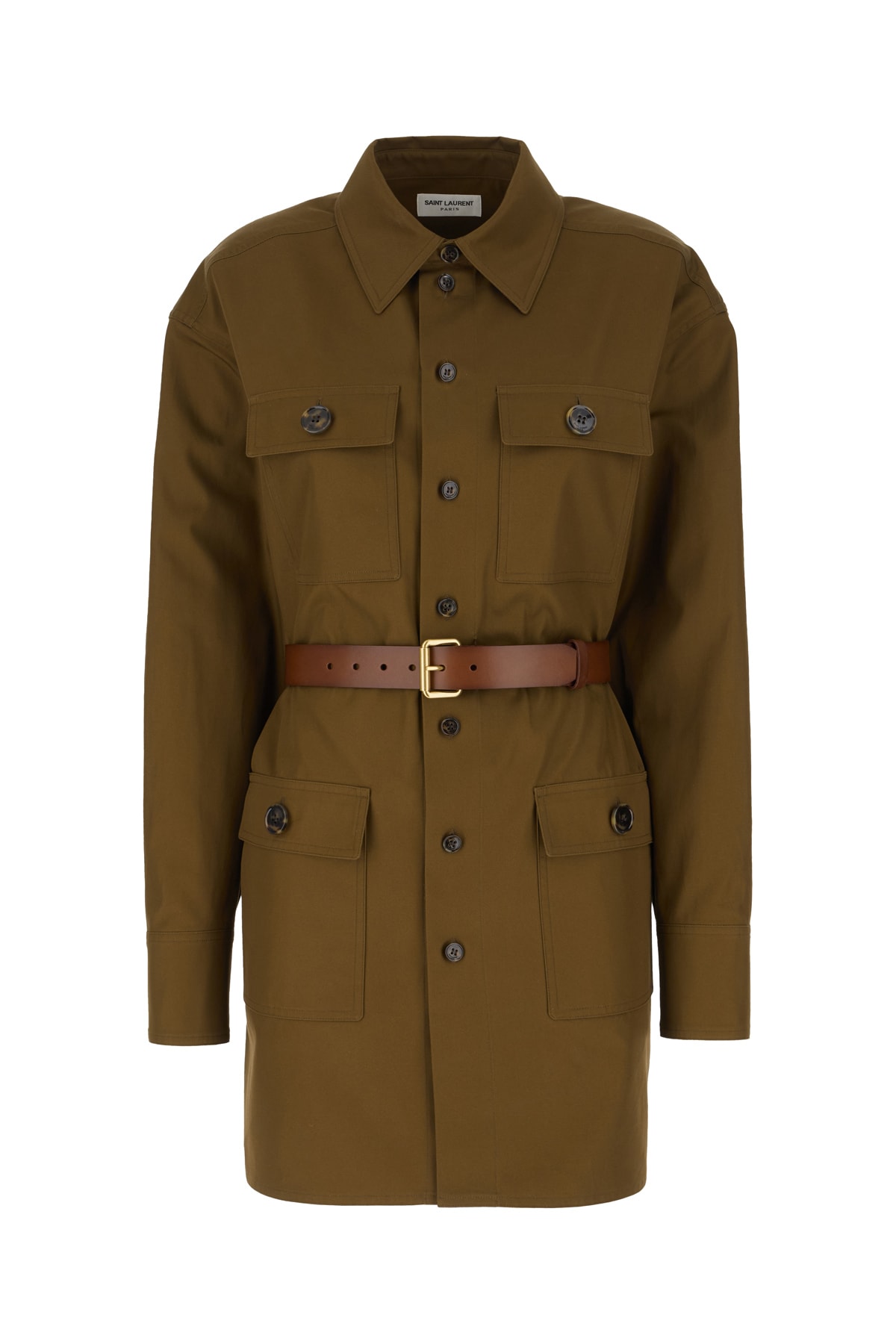 Saint Laurent Mud Cotton Trench In Dark Brown