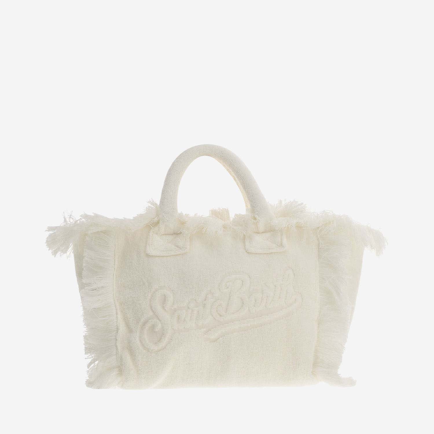 Mc2 Saint Barth Colette Terry Cloth Tote Bag With Embroidery In White