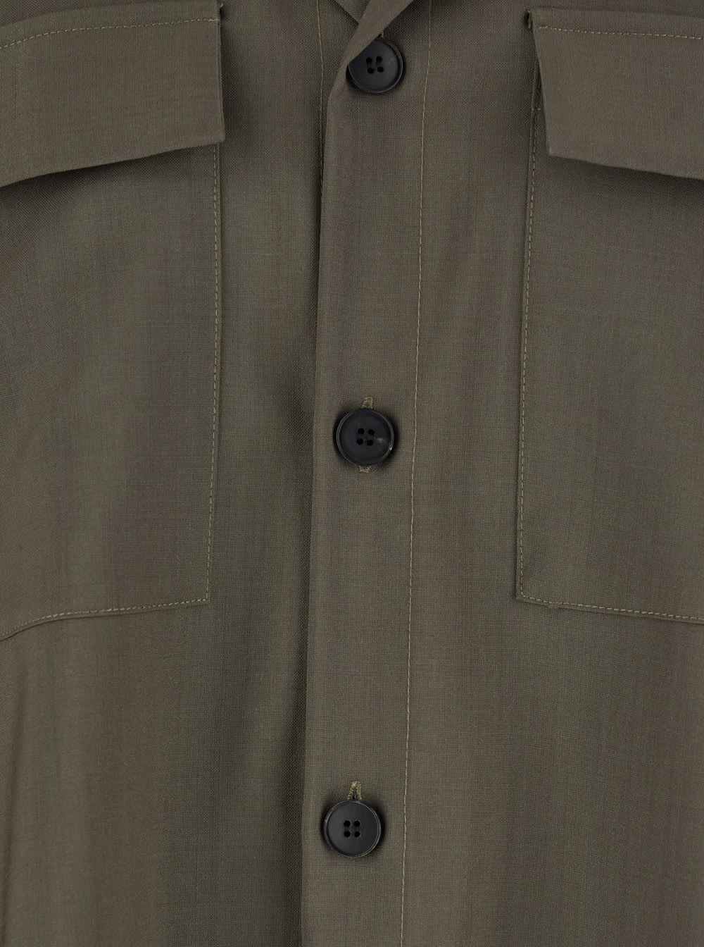 Low Brand Green Shirt With Classic Collar And Applied Pockets On The Front