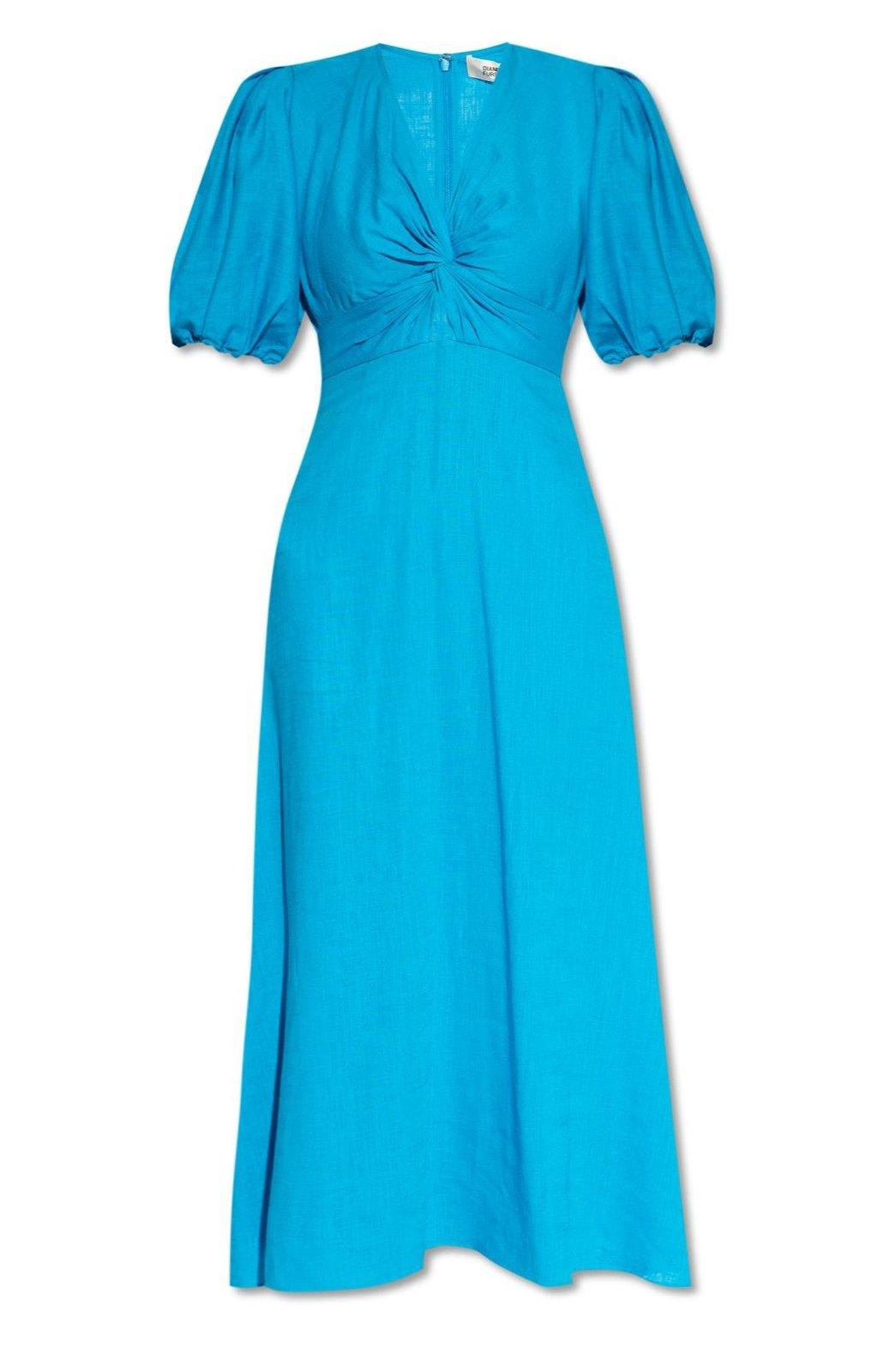 Shop Diane Von Furstenberg Majorie V-neck Gathered Dress In Blue