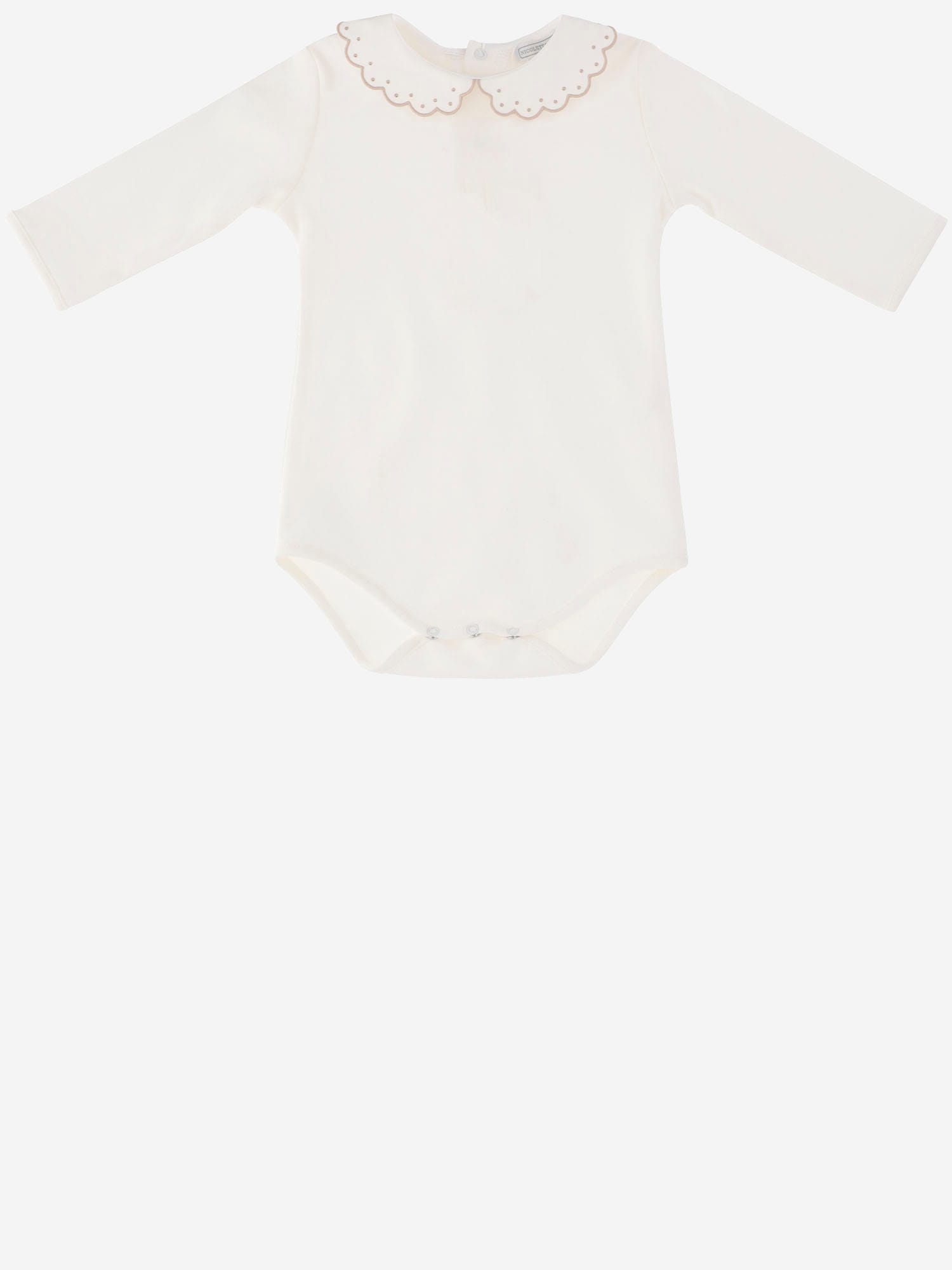 Nicoletta Fanna Cotton Bodysuit With Embroidered Collar In White