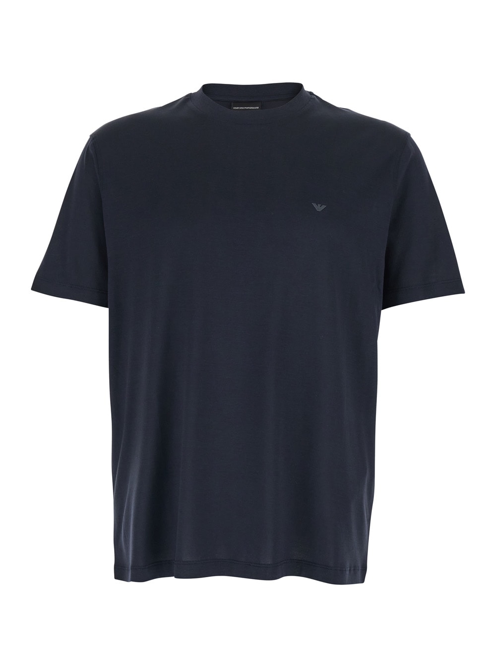 Emporio Armani Blue Crewneck T-shirt With Logo Embroidery On The Front In Cotton Blend Man