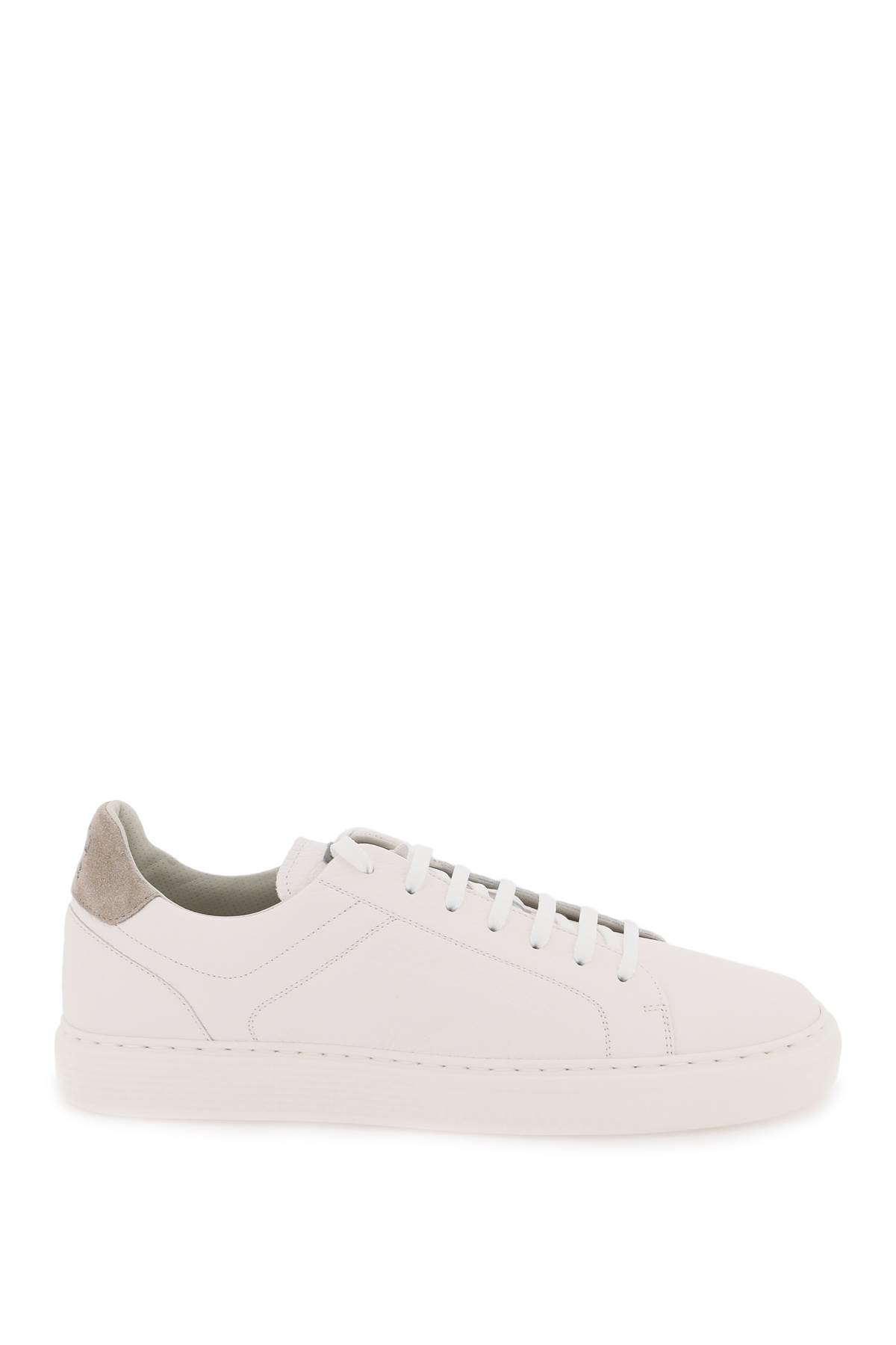 Shop Brunello Cucinelli Grained Leather Sneakers In White