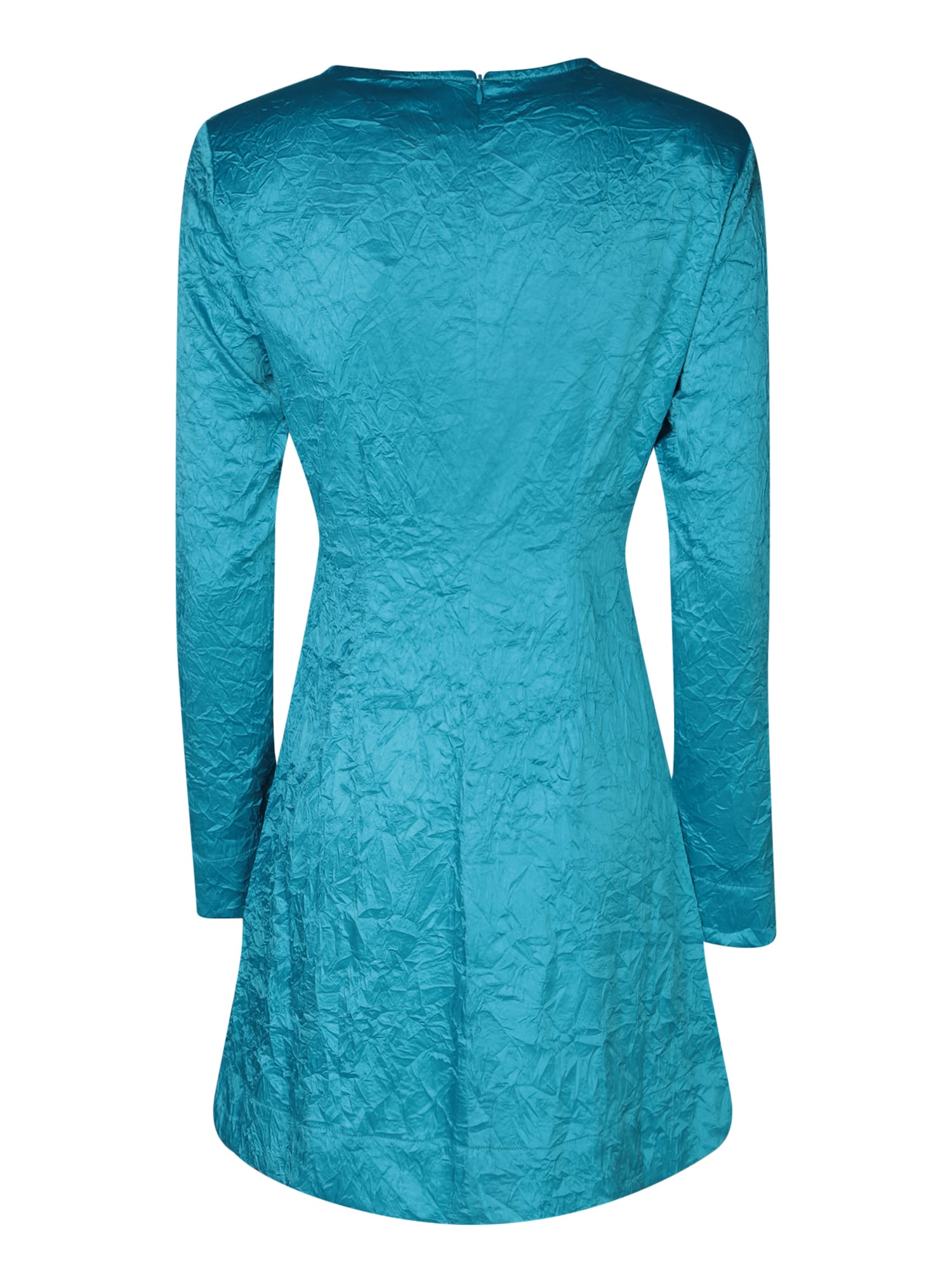 Shop Ganni Blue Crinkle Long Sleeve Mini Dress