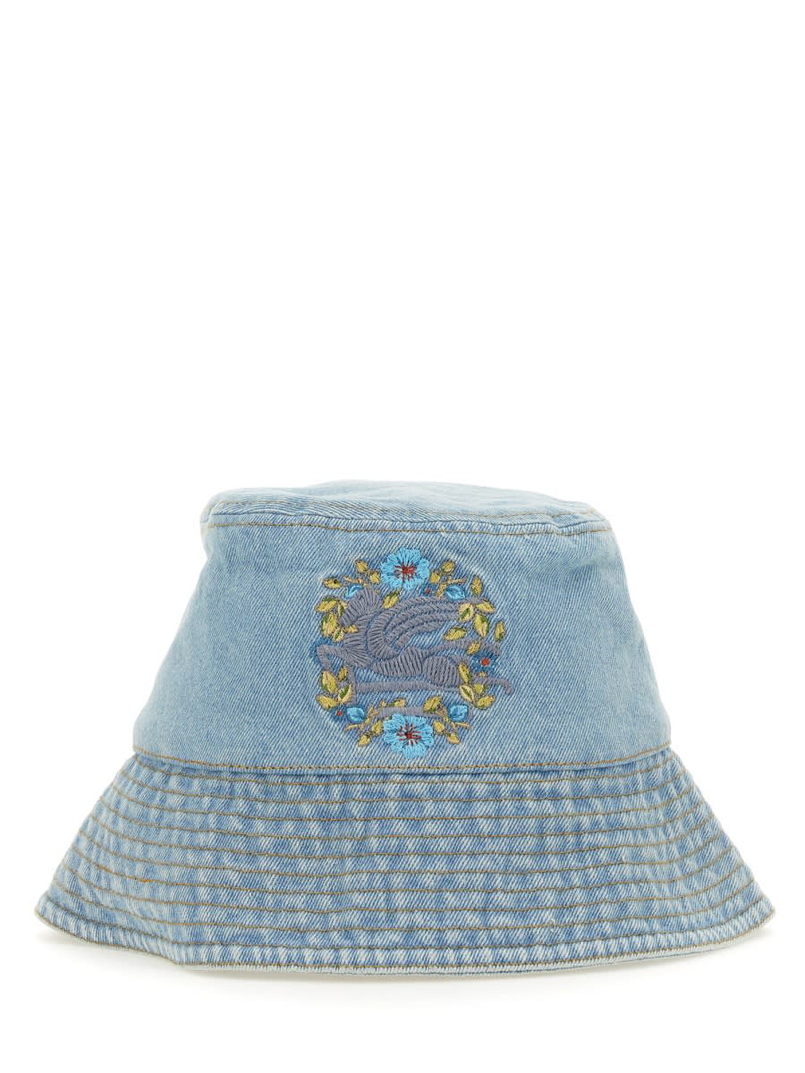 Denim Bucket Hat With Embroidery