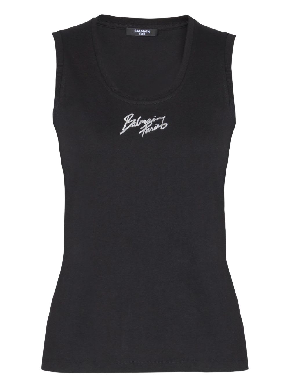 Balmain Logo Cotton Tank Top In Black