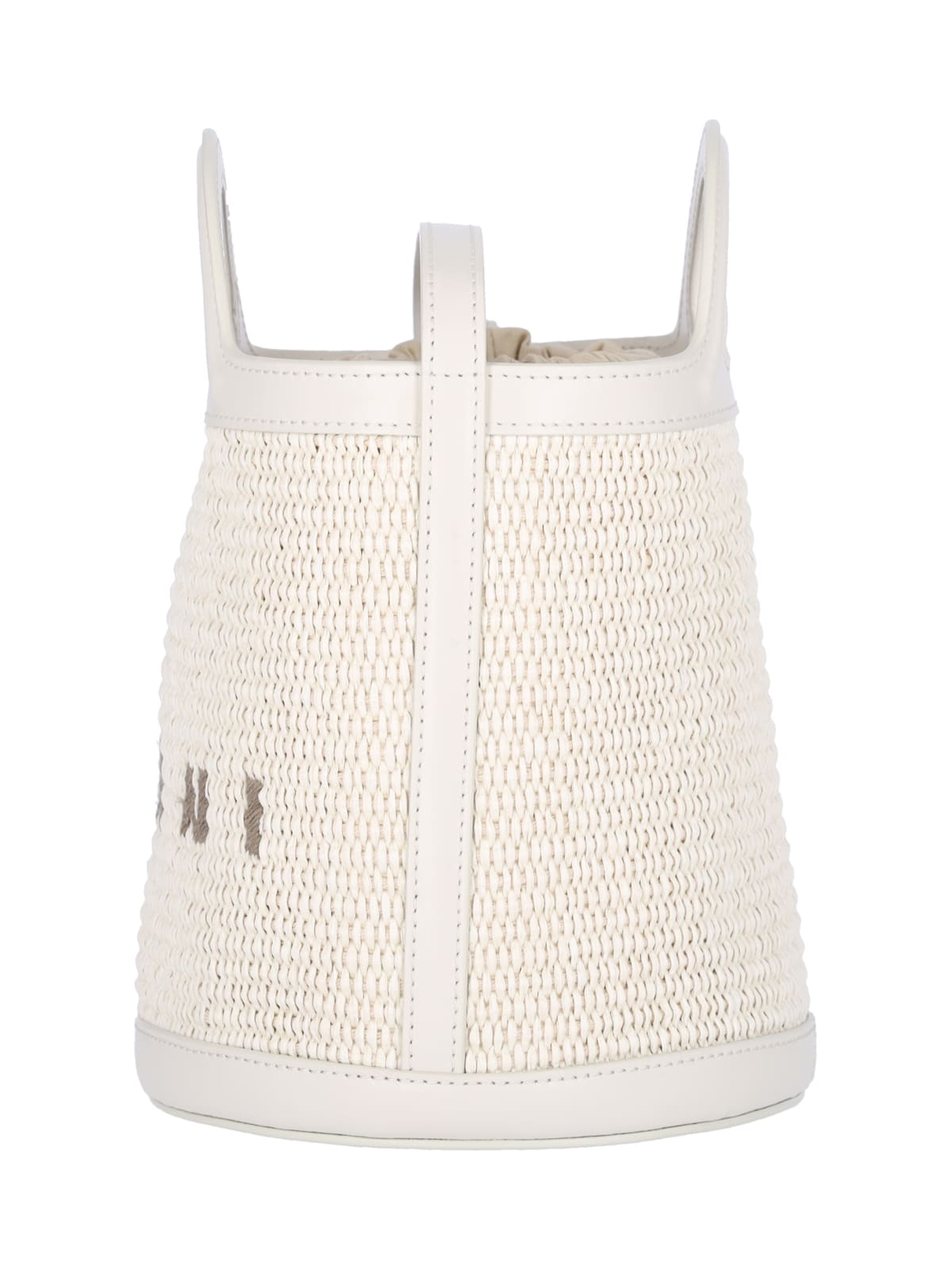 Marni Ivory Leather And Raffia Tropicalia Bucket Bag In White
