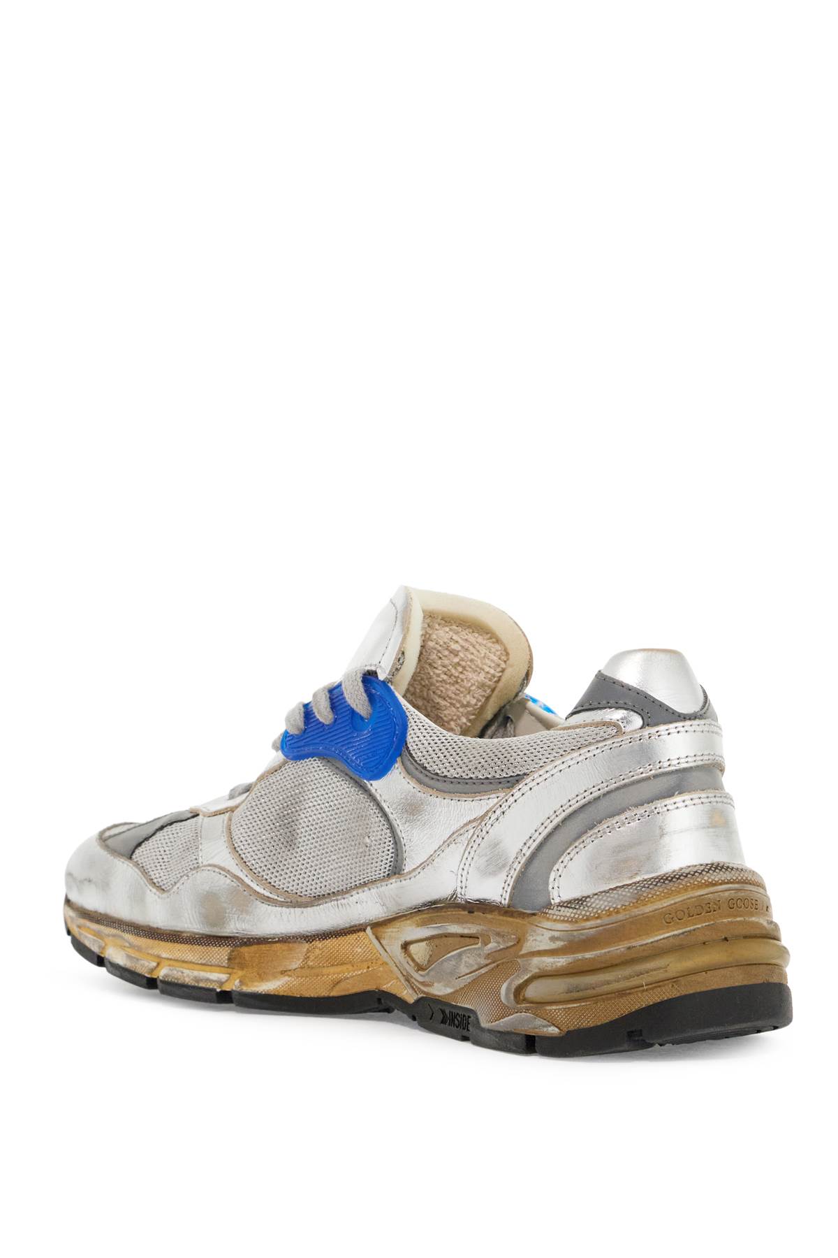 Shop Golden Goose Mesh And Laminated Leather Dad-star Sneakers. In Silver/white (grey)