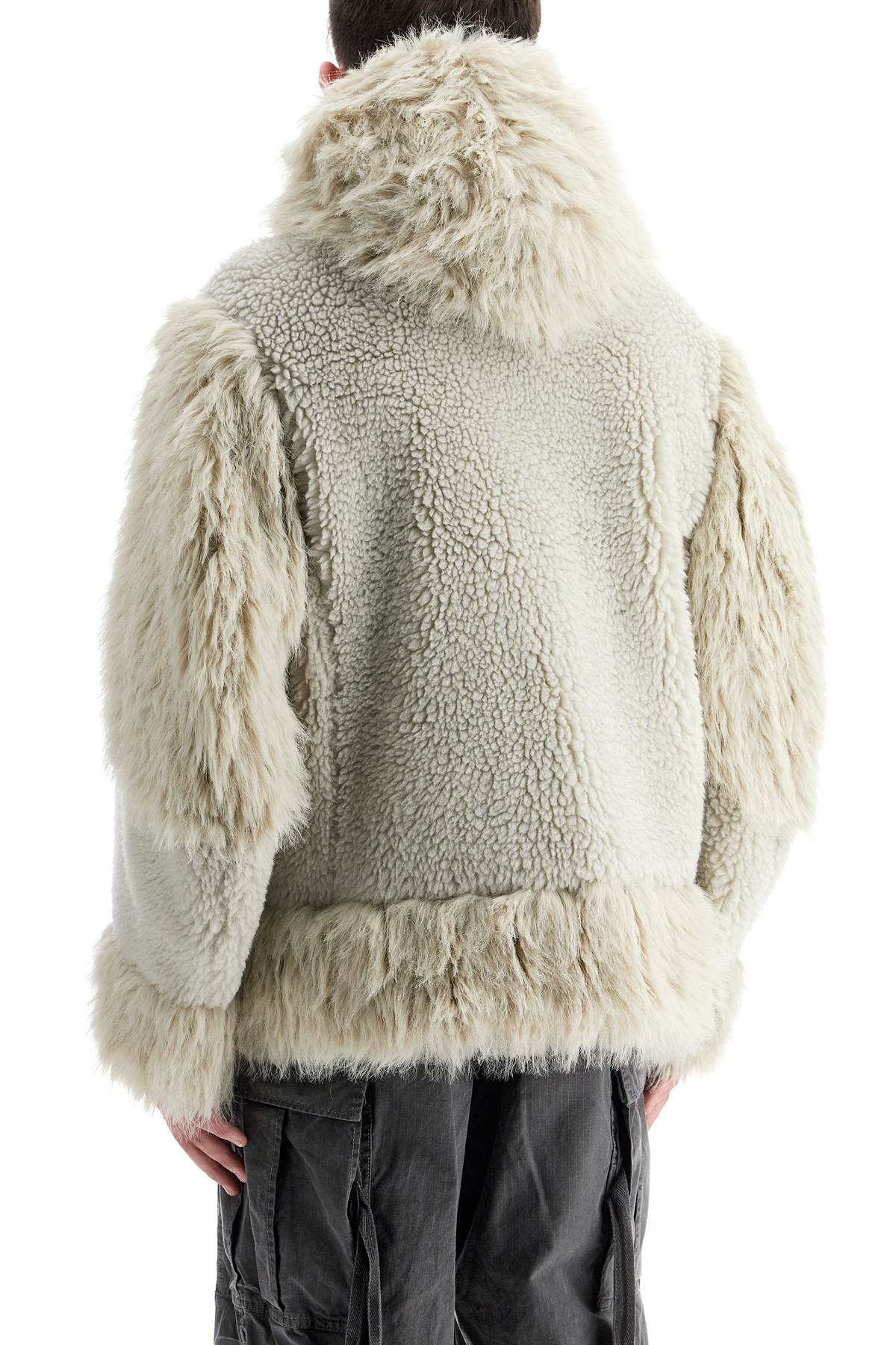 Shop Sacai Faux Shearling Hooded Jacket In L/gray