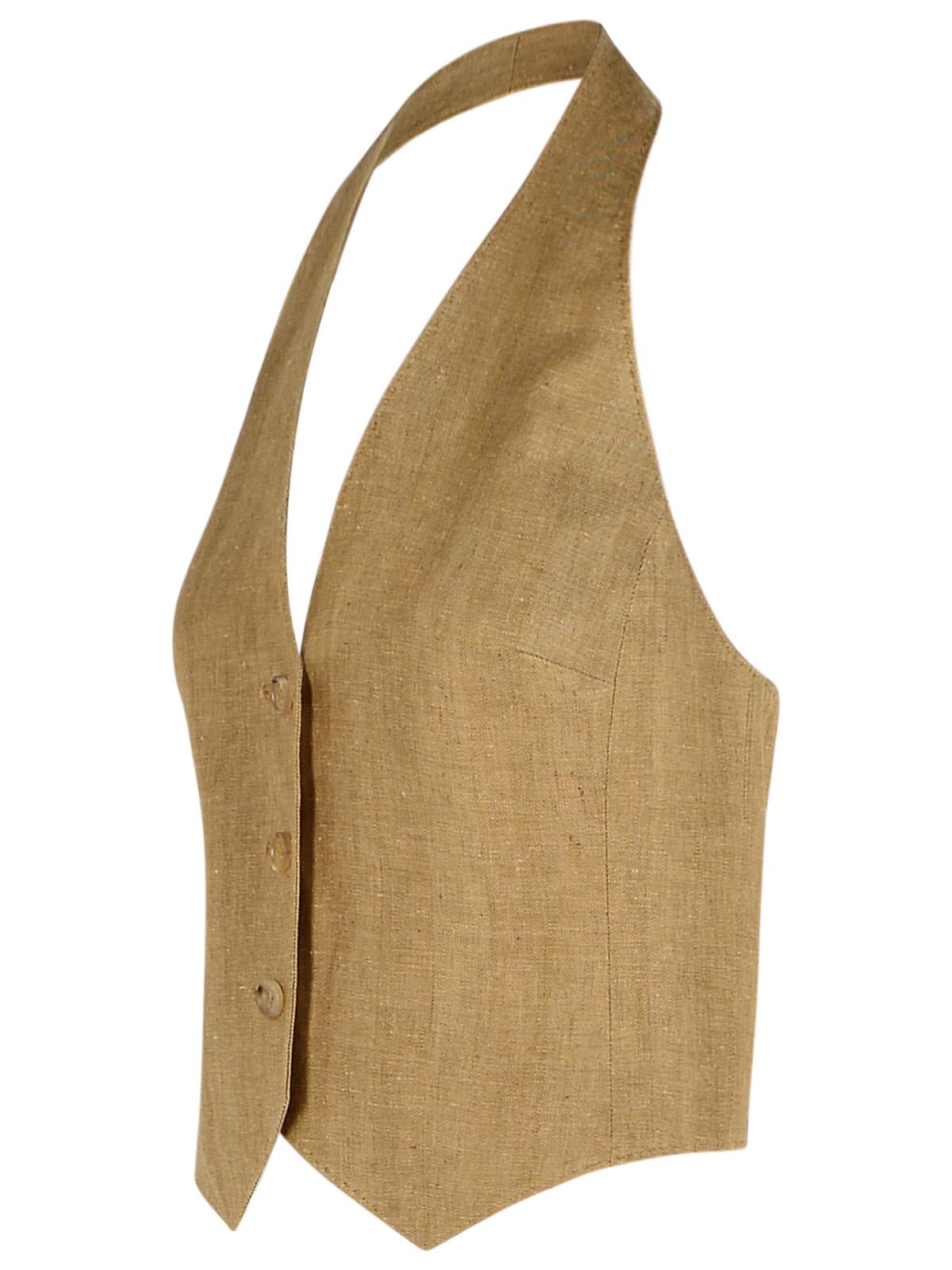 Max Mara Beige Yarn-dyed Linen Batavia Sauro Waistcoat In Brown