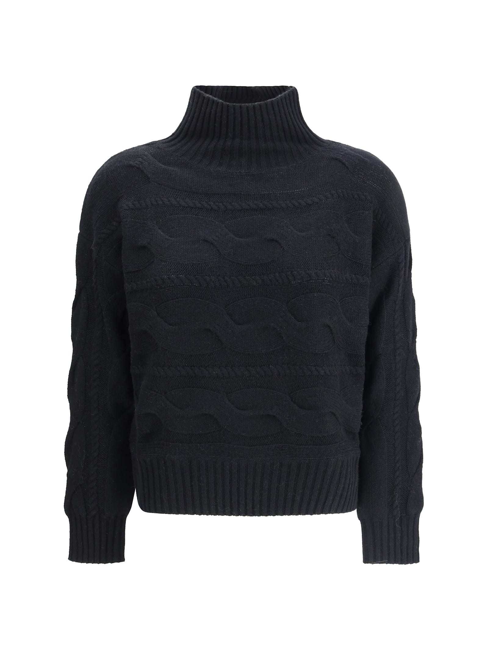 Max Mara High-neck Cable-knit Sweater In Black