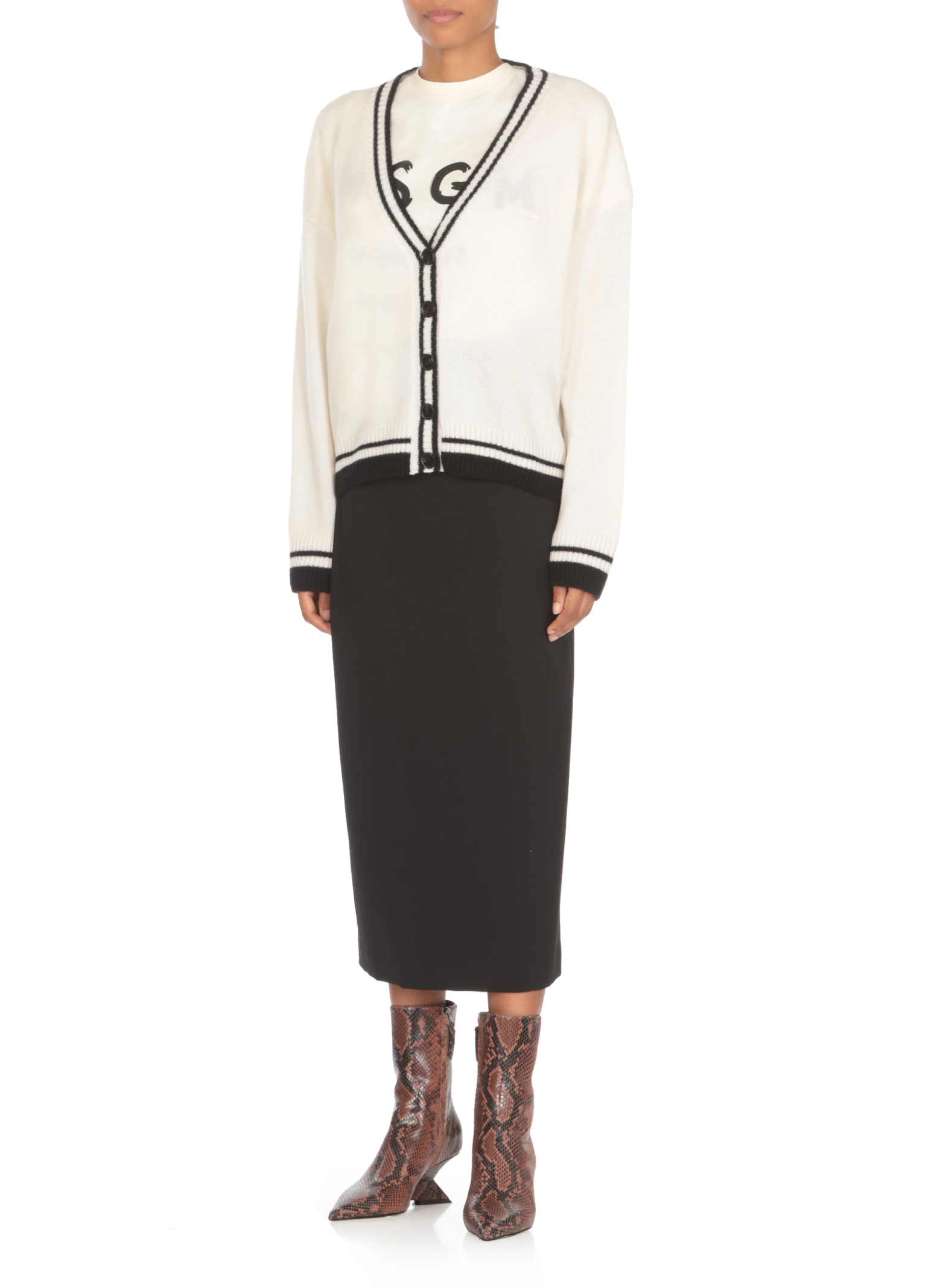 Shop Msgm Wool Cardigan In White