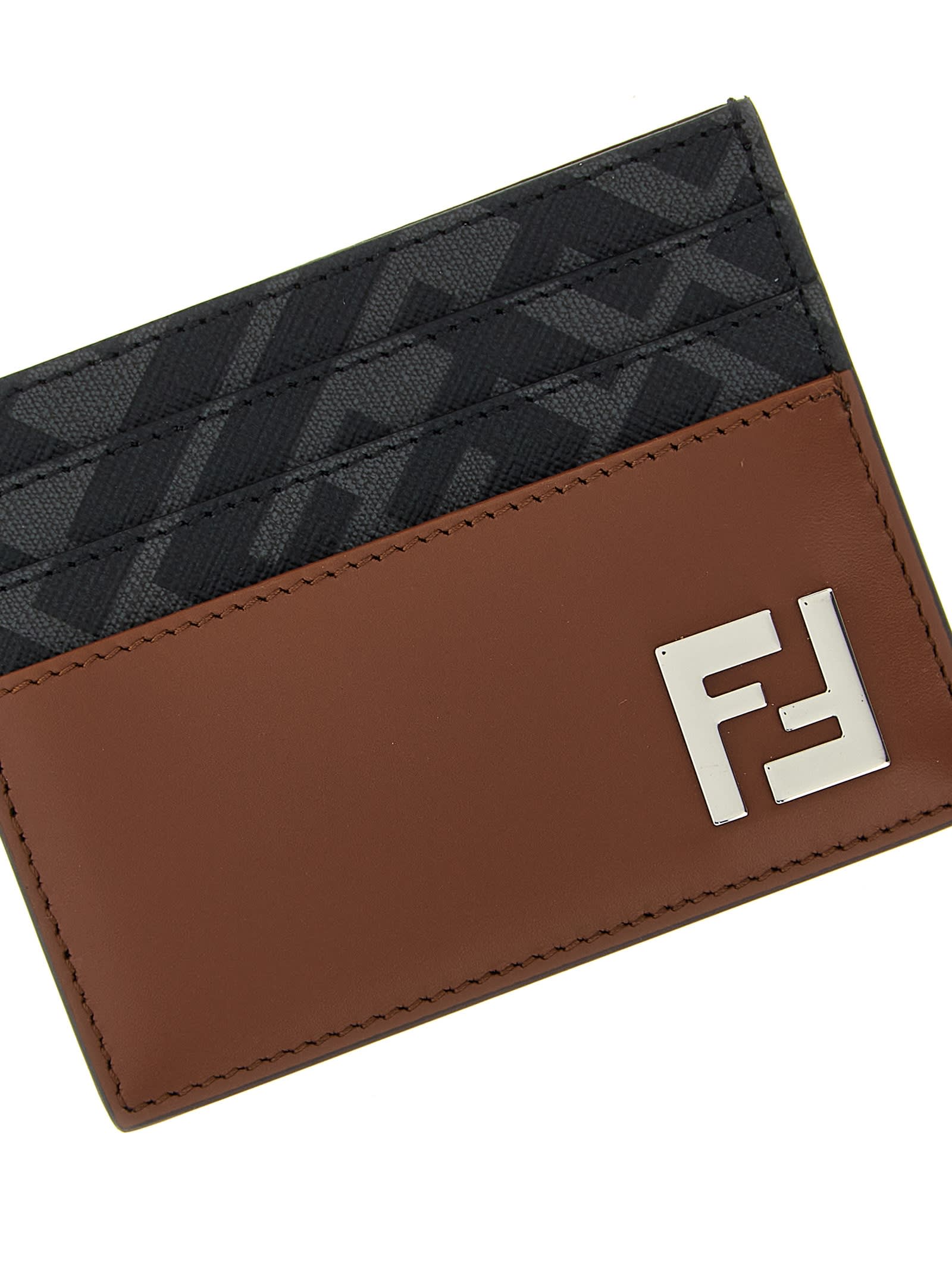 Fendi Leather And Ff Canvas Squared Card Holder
