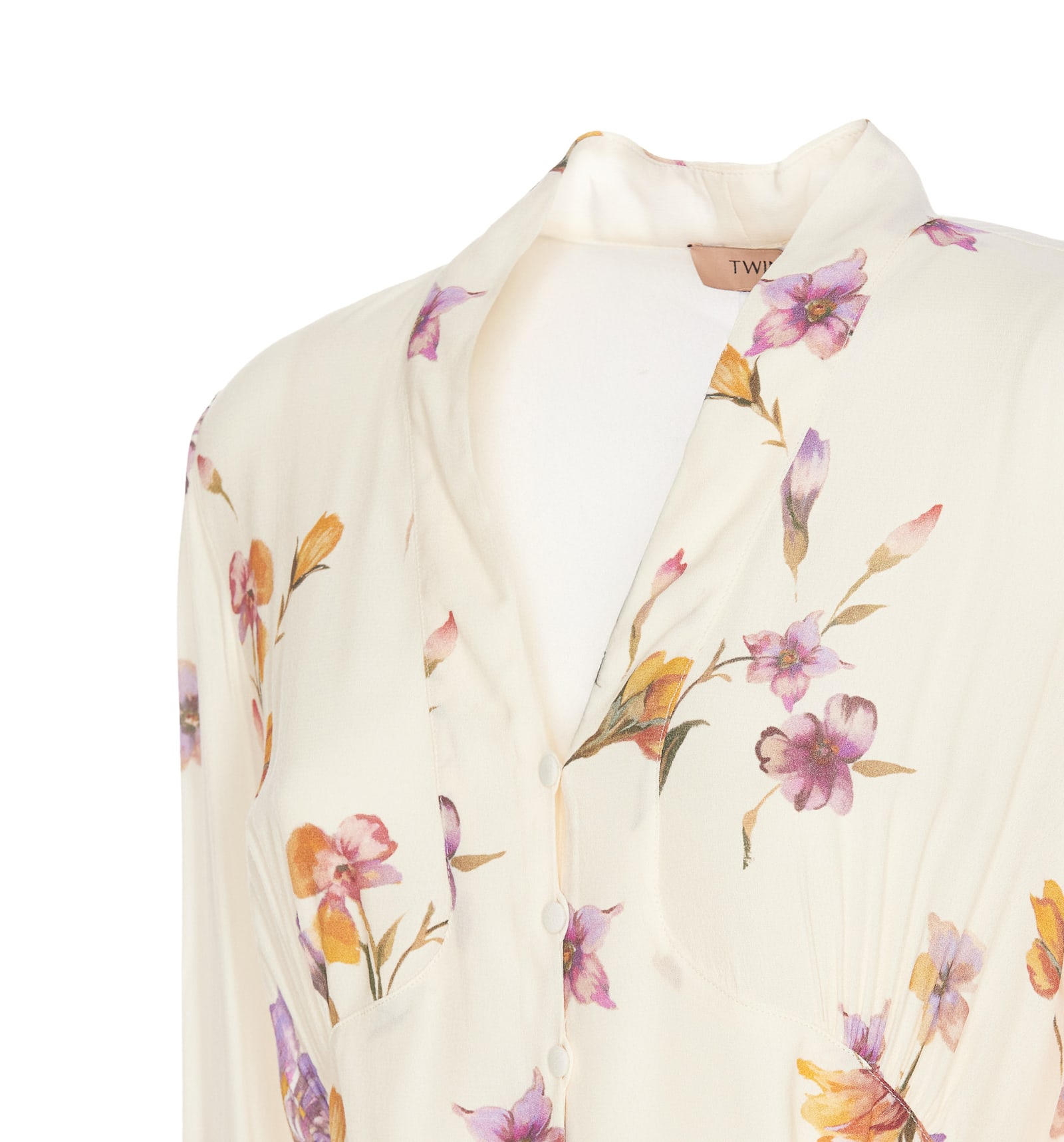 Twinset Twin-set Neutrals Floral Print Mini Dress In Multicolour