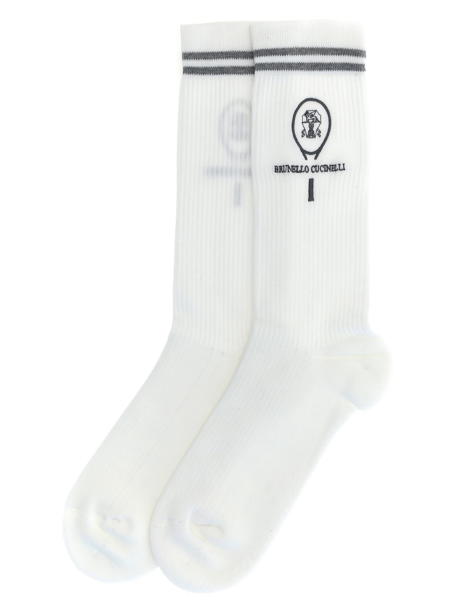 Shop Brunello Cucinelli Ribbed Socks In White