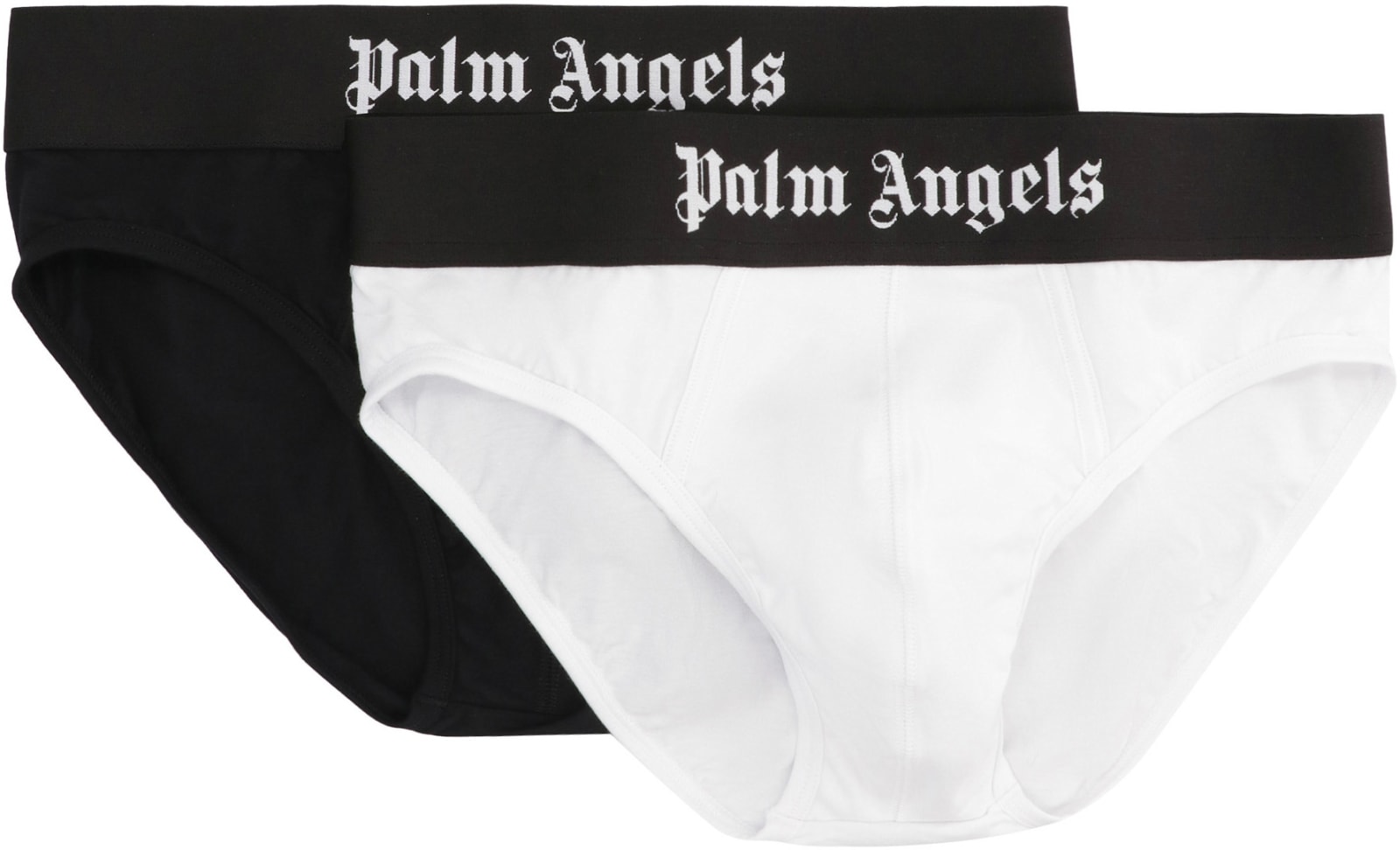 Palm Angels Set Of Two Cotton Briefs With Logoed Elastic Band In Multicolor