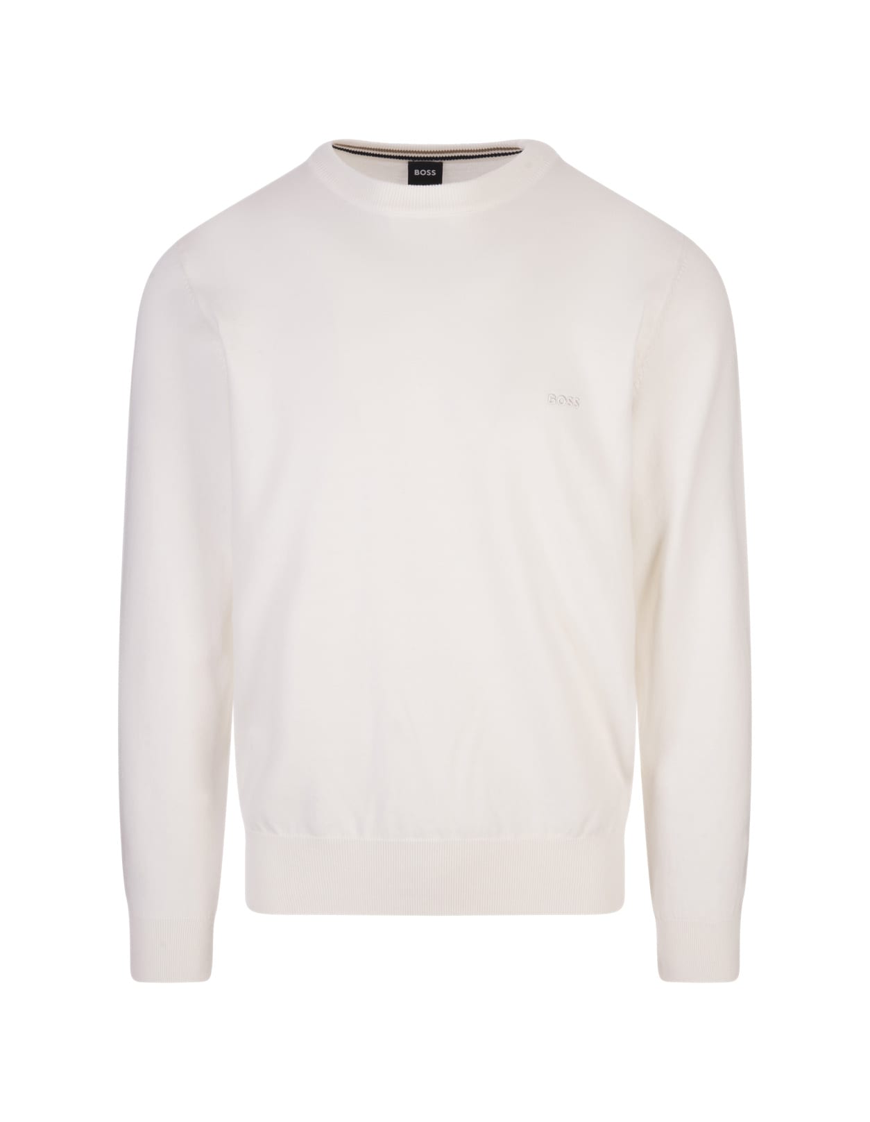 White Crew Neck Sweater With Embroidered Logo