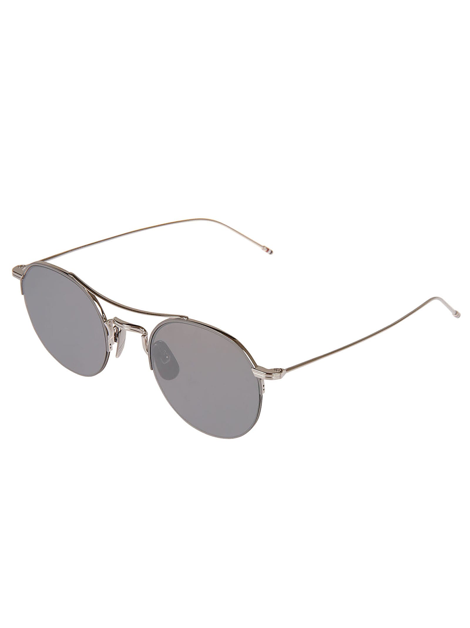 Shop Thom Browne Round Frame W/ Top Bar Sunglasses In Silver Black Enamel W