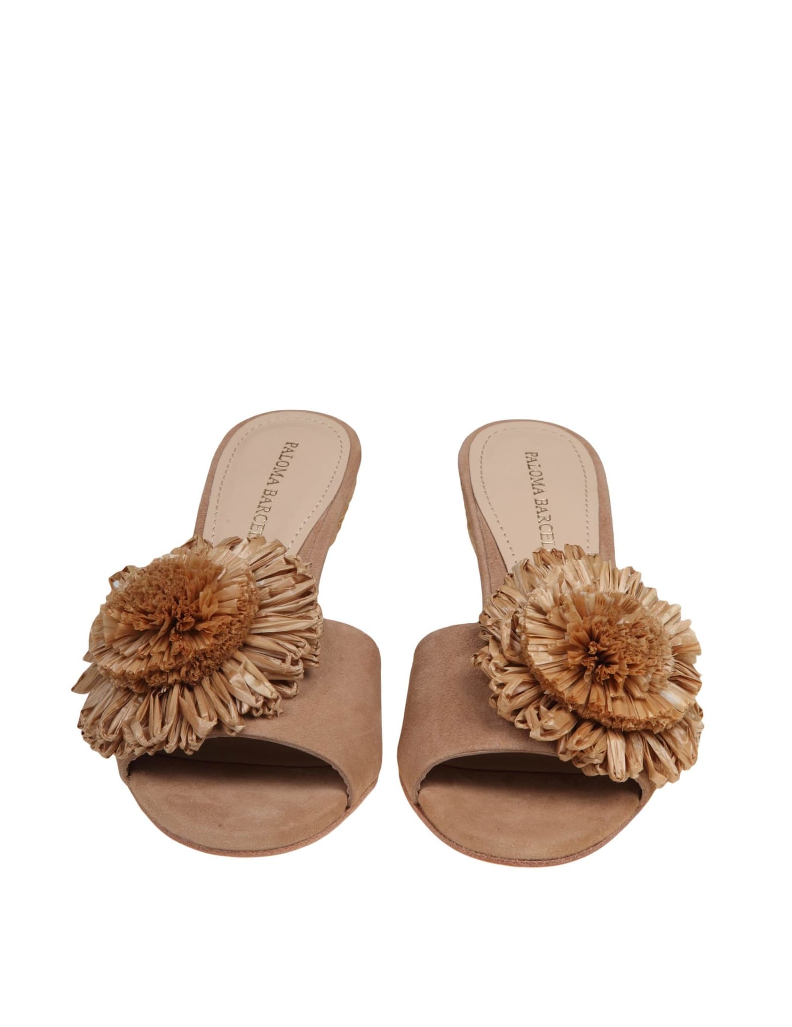 Shop Paloma Barceló Akira Mules In Suede With Raffia Bow In Hazelnut