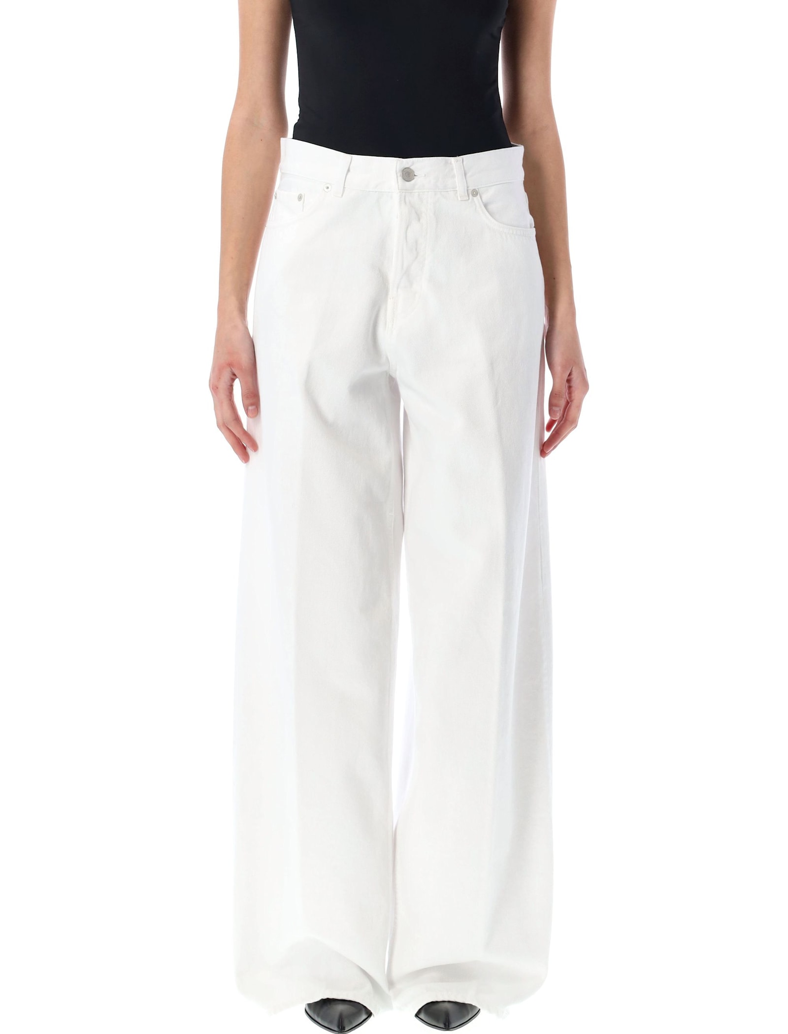 Haikure Wide-leg Jeans With Belt Loops And Contrast Stitching In White