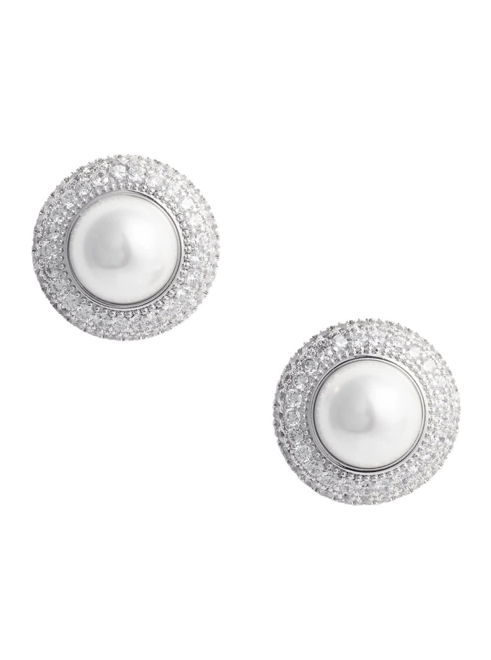 White Stud Earings With Crystal Embellishments In Brass Woman