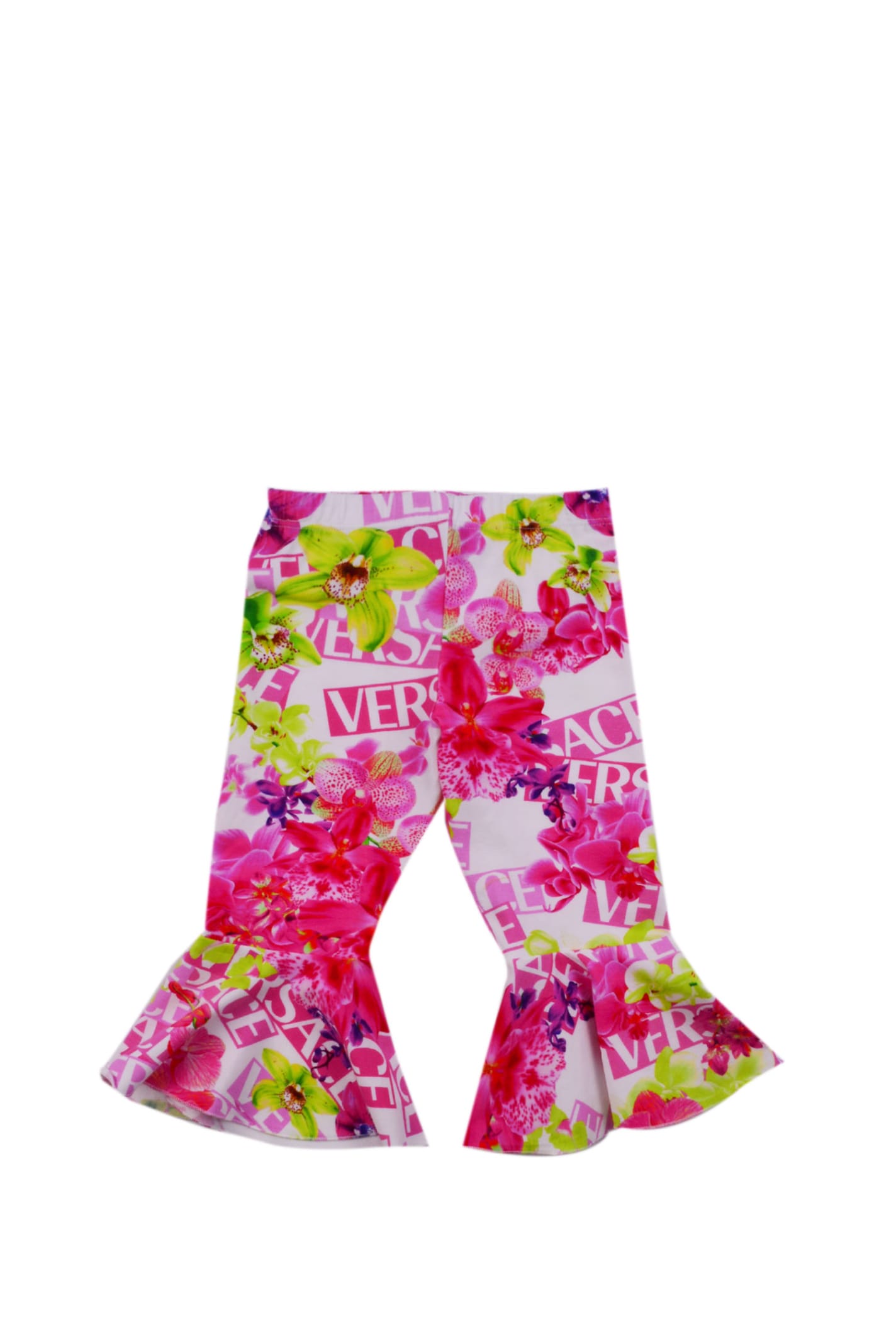 VERSACE FLARED LEGGINGS WITH FLORAL PRINT