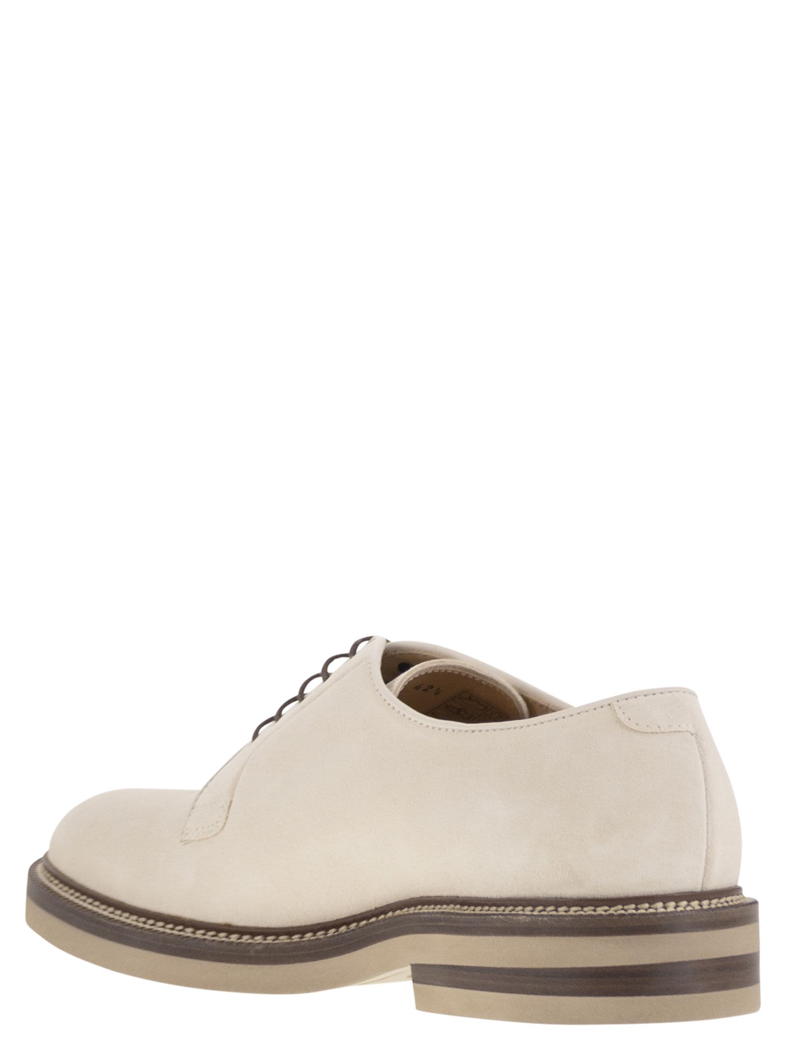 Brunello Cucinelli Suede Lace-up Shoe With Contrasting Midsole In Milk