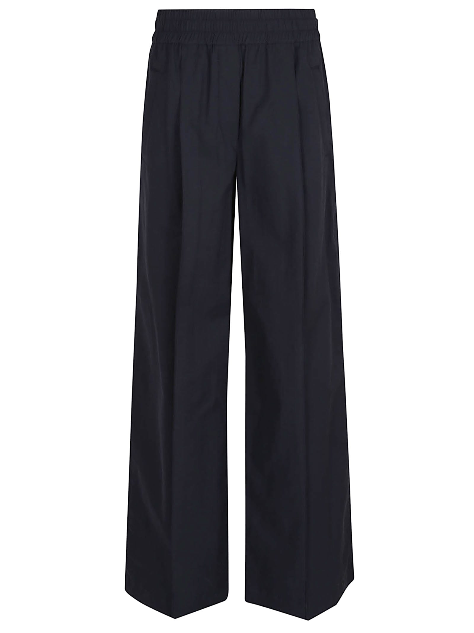 Brunello Cucinelli Wide-leg Trousers With Elastic Waistband In Luxurious Cotton Blend In Blu
