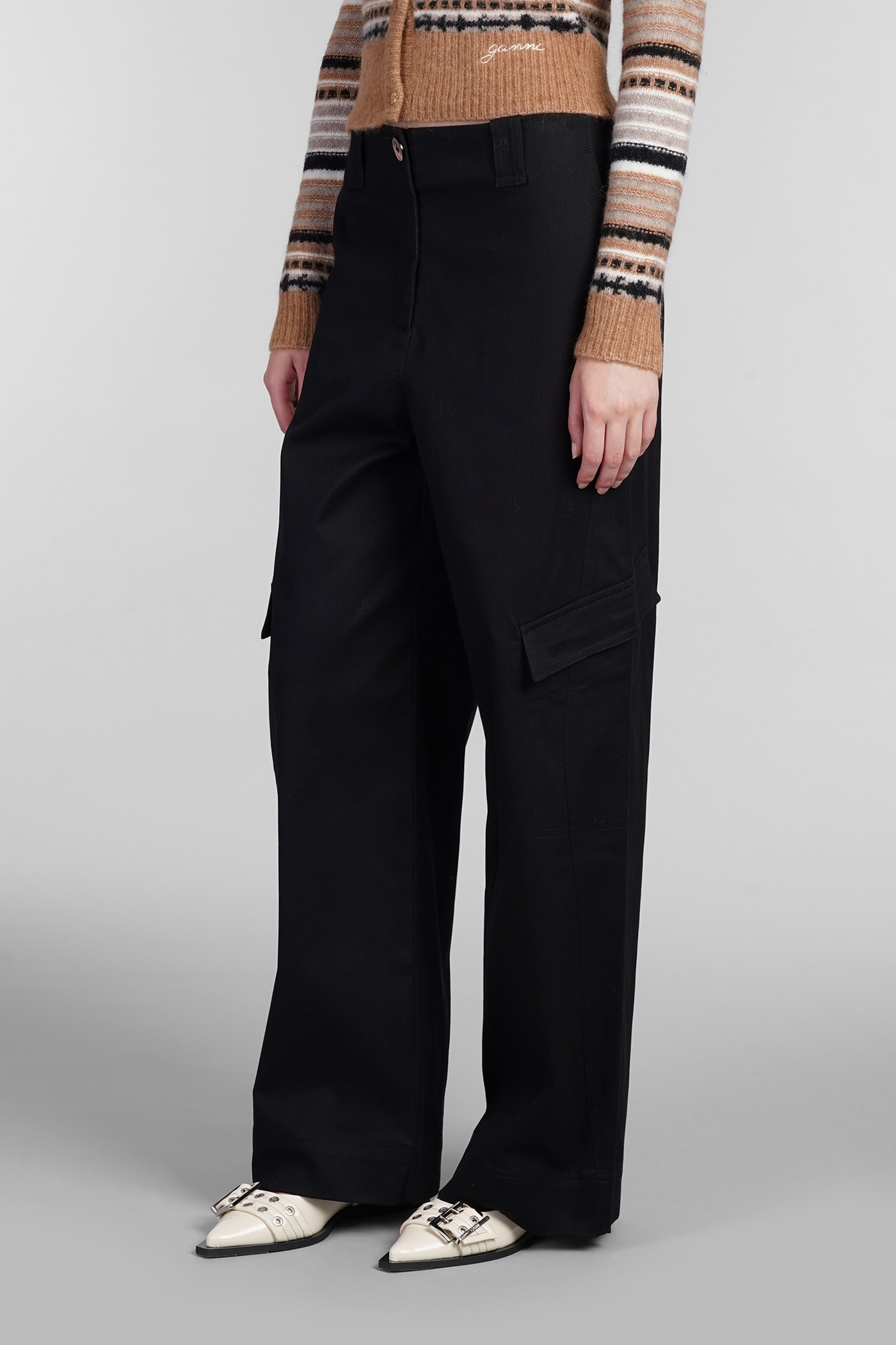 Shop Ganni Pants In Black Cotton