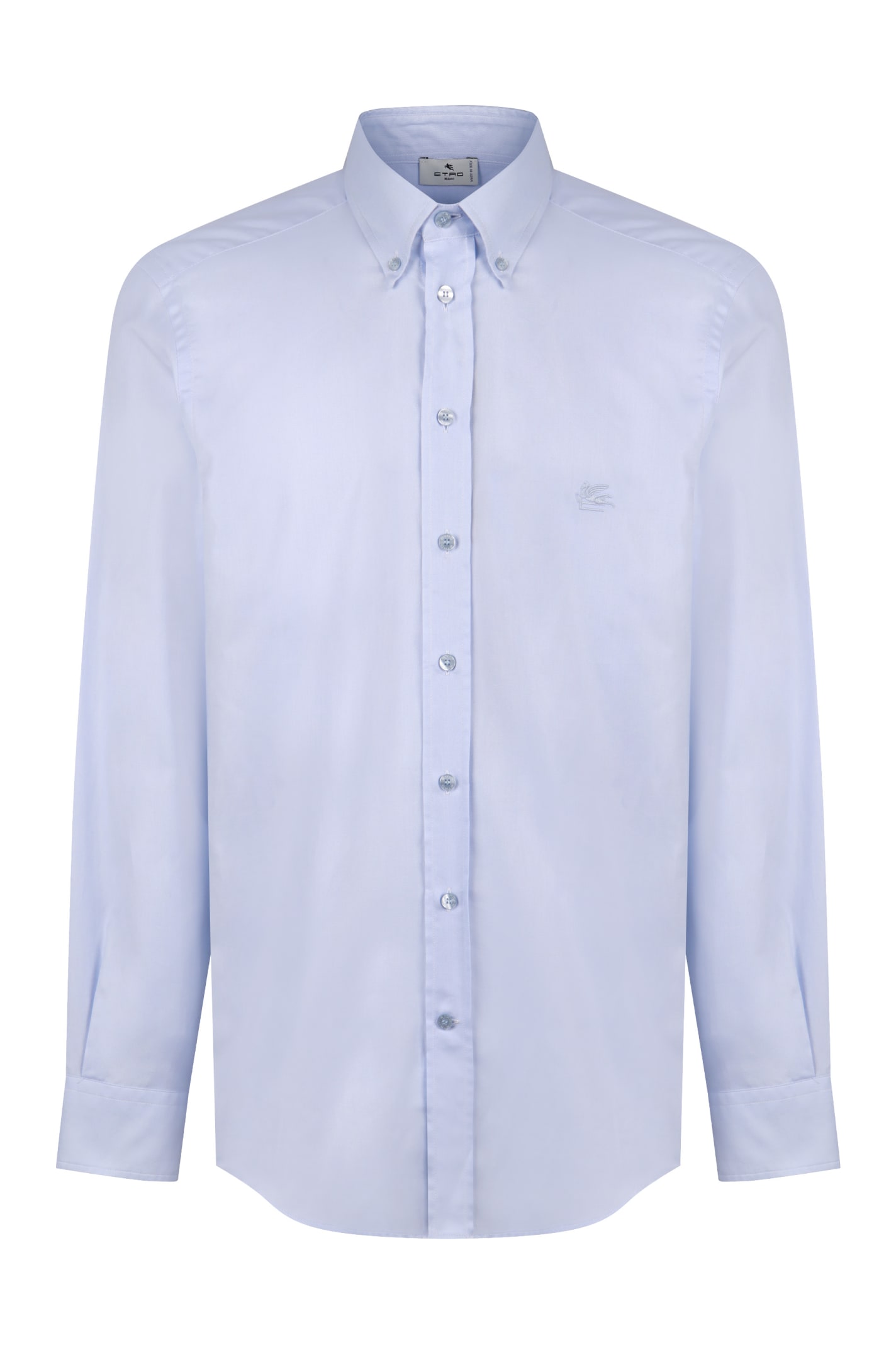 Shop Etro Button-down Collar Cotton Shirt In Light Blue