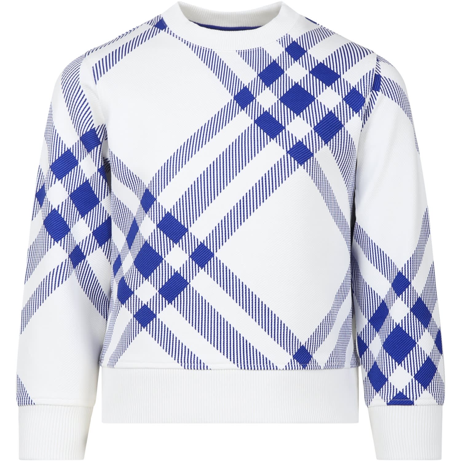 Burberry Kids' Sweatshirt For Boy With All Over Check In Bianco