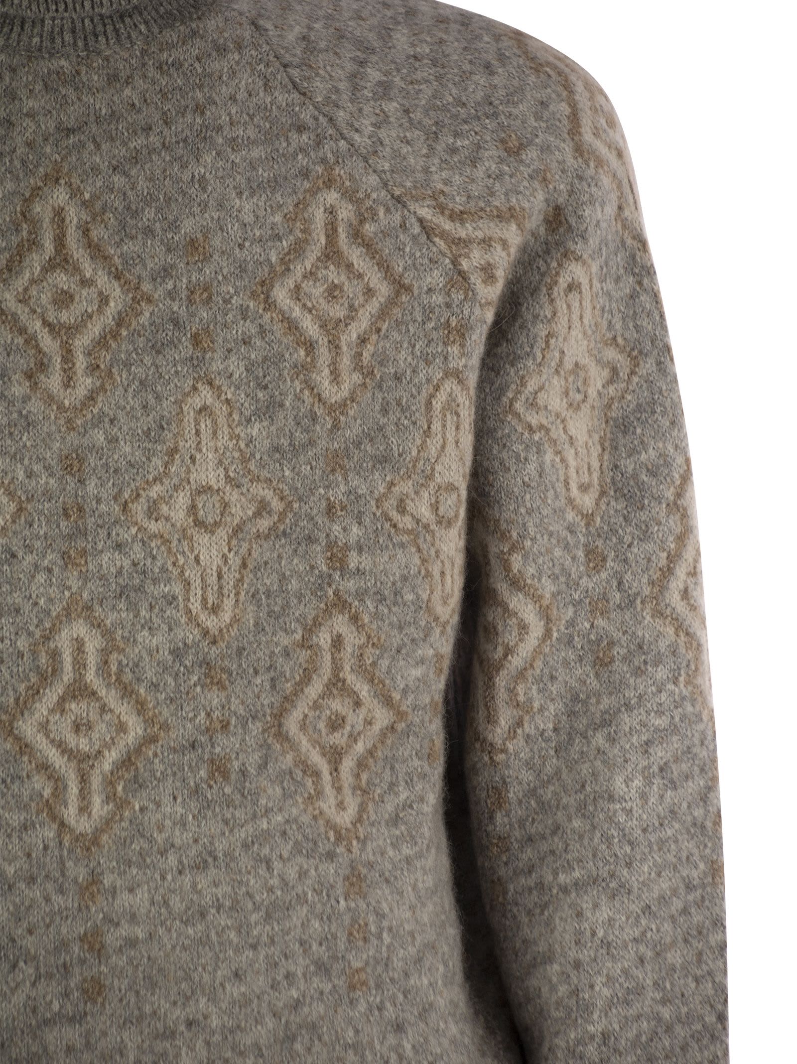 Shop Brunello Cucinelli Geometric Jacquard Turtleneck Sweater In Alpaca, Cotton And Wool In Grey