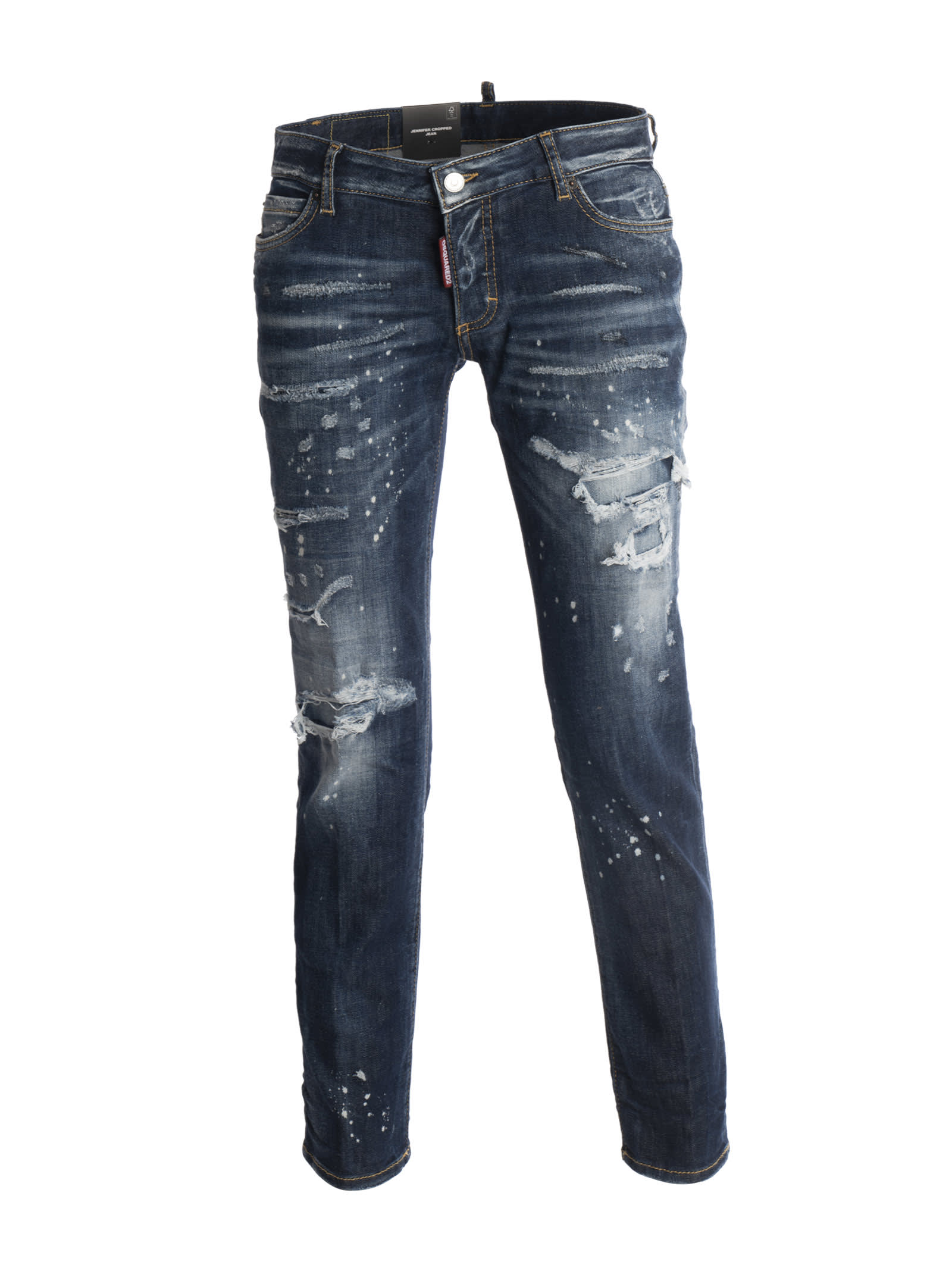 Dsquared2 Dark Ripped Bleach Wash Jennifer Cropped Jeans
