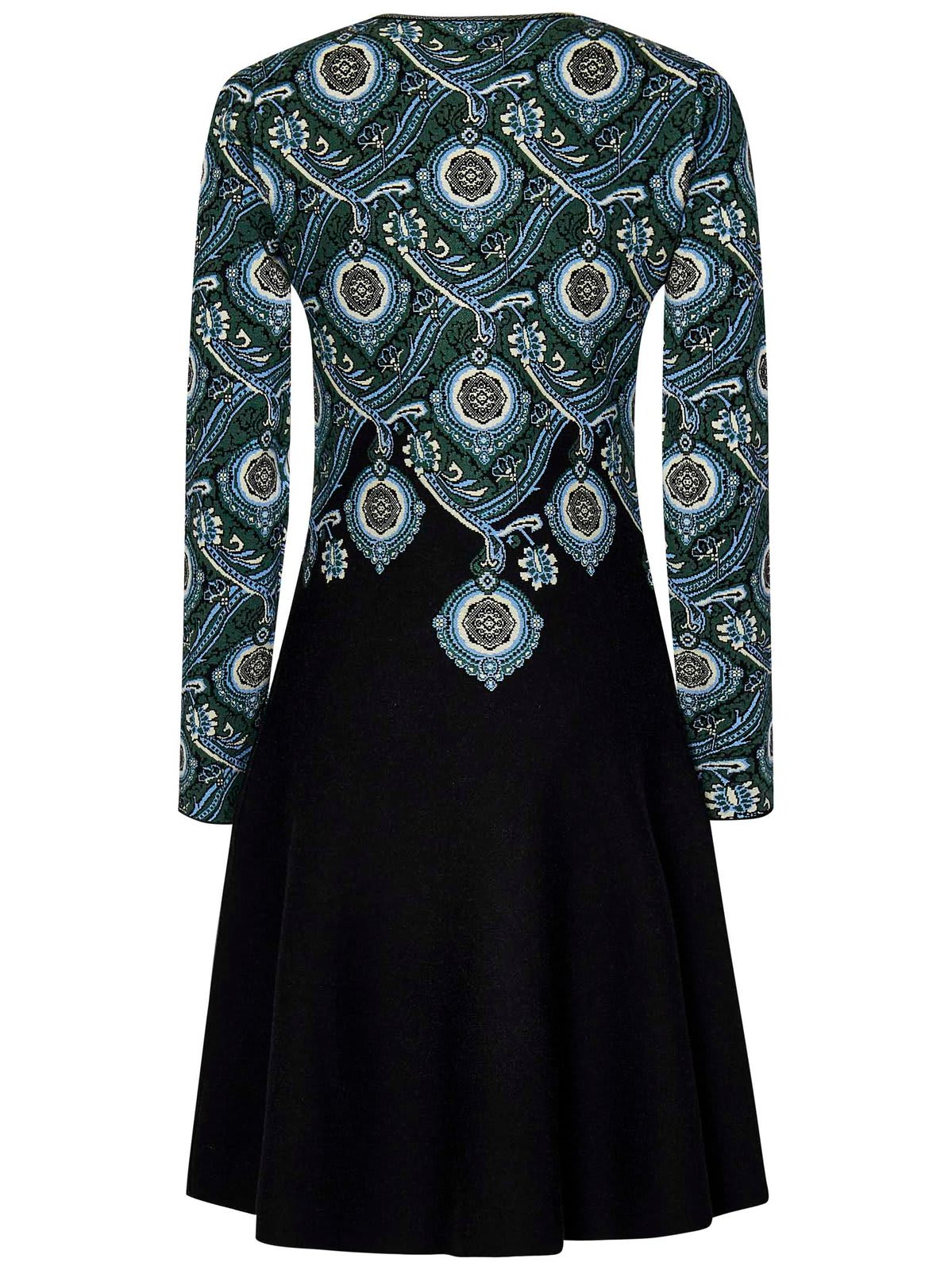 Shop Etro Jacquard-pattern Crewneck Mini Dress In Green/black