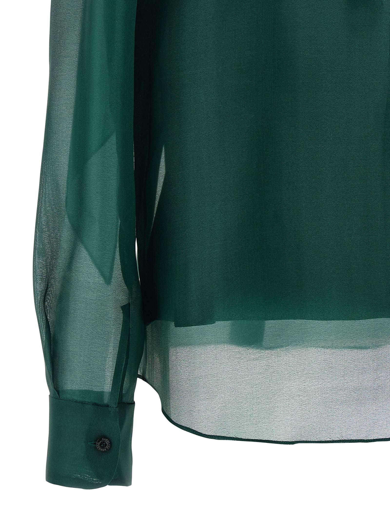 Carolina Herrera Sheer Long Sleeve Blouse With Bow Detail In Green